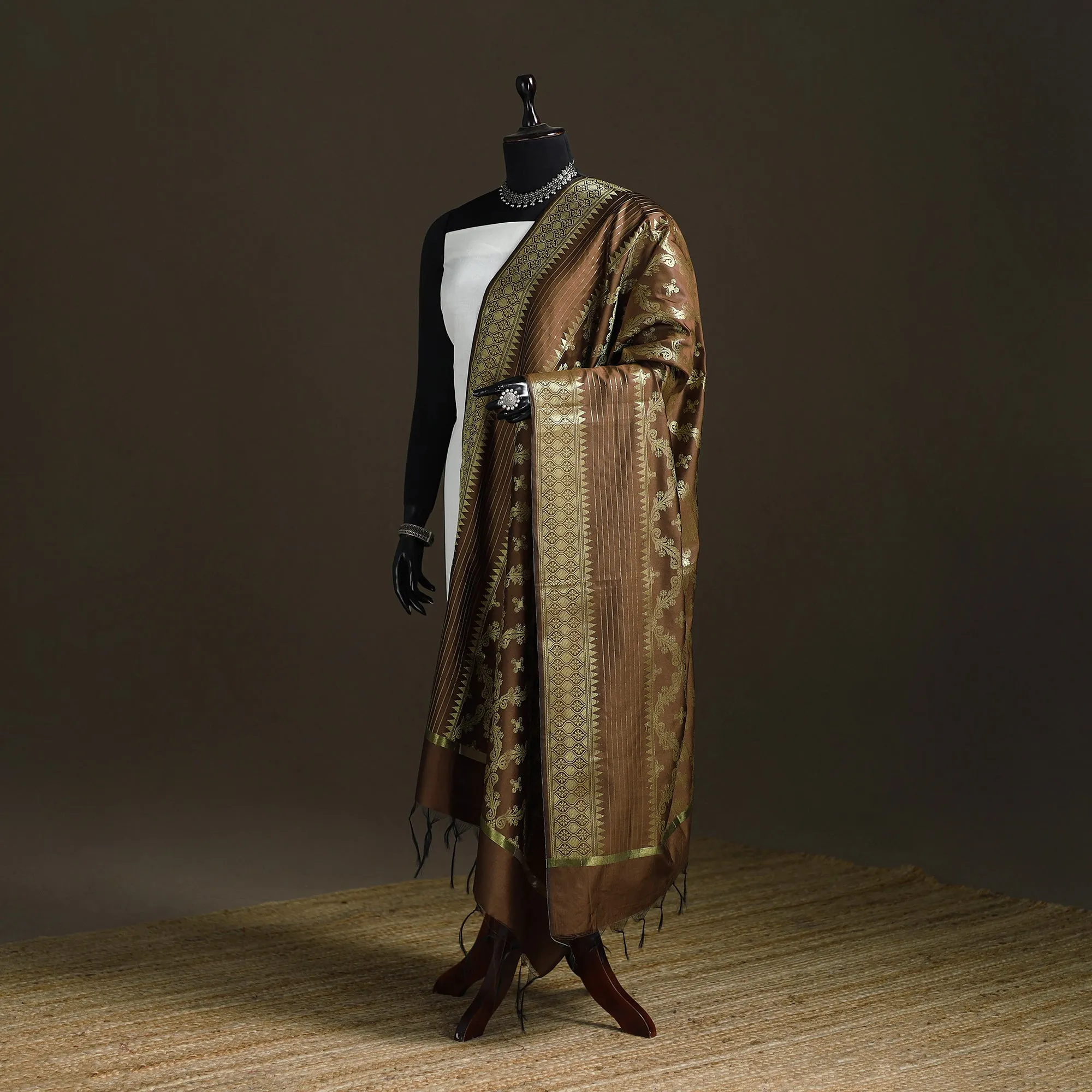 Brown - Zari Work Banarasi Silk Dupatta 05 sold by Itokri