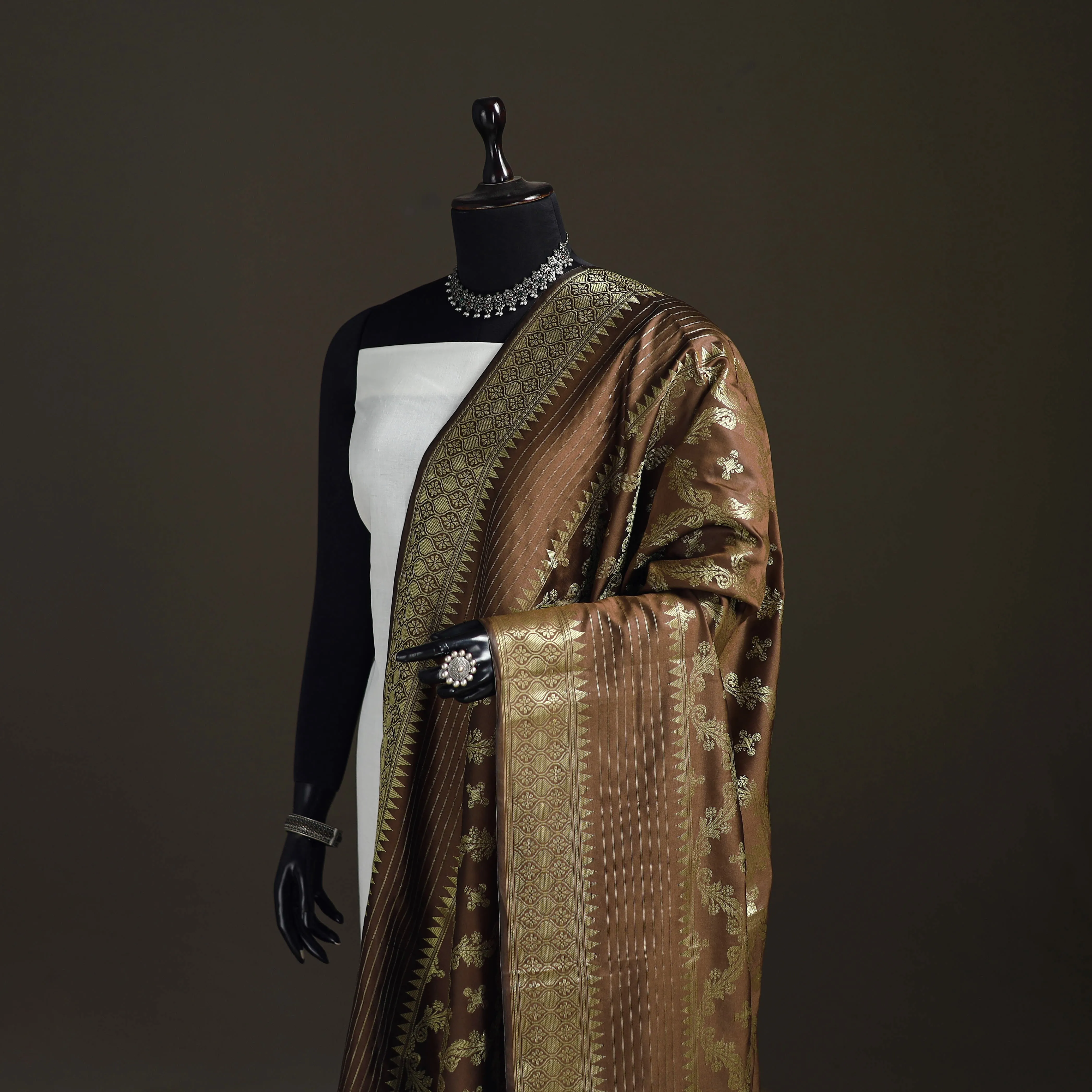 Brown - Zari Work Banarasi Silk Dupatta 05 sold by Itokri product image thumbnail 2