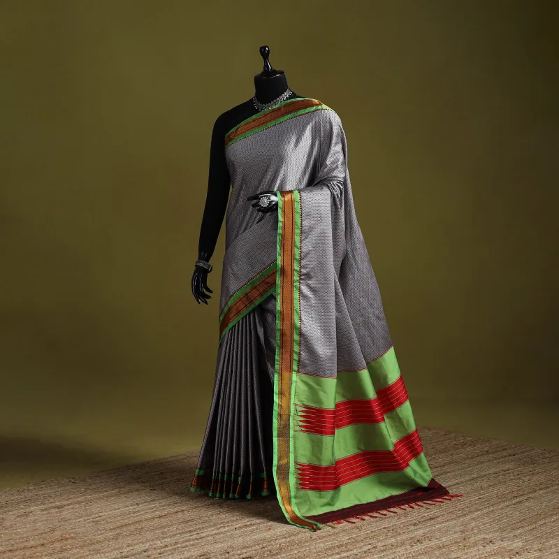 Maroon - Silk Cotton Khun Saree with Ilkal Pallu Chikki Paras Border 32 made by Itokri