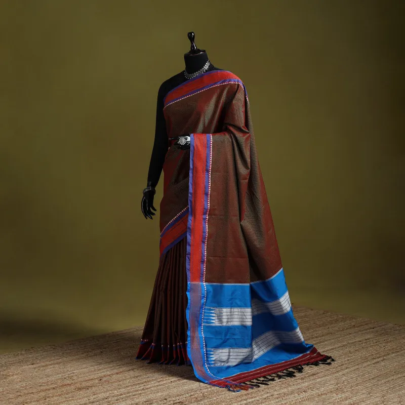 Maroon - Silk Cotton Khun Saree with Ilkal Pallu Chikki Paras Border 45 sold by Itokri