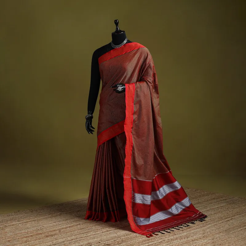 Red - Silk Cotton Khun Saree with Ilkal Pallu Chikki Paras Border 43 sold by Itokri