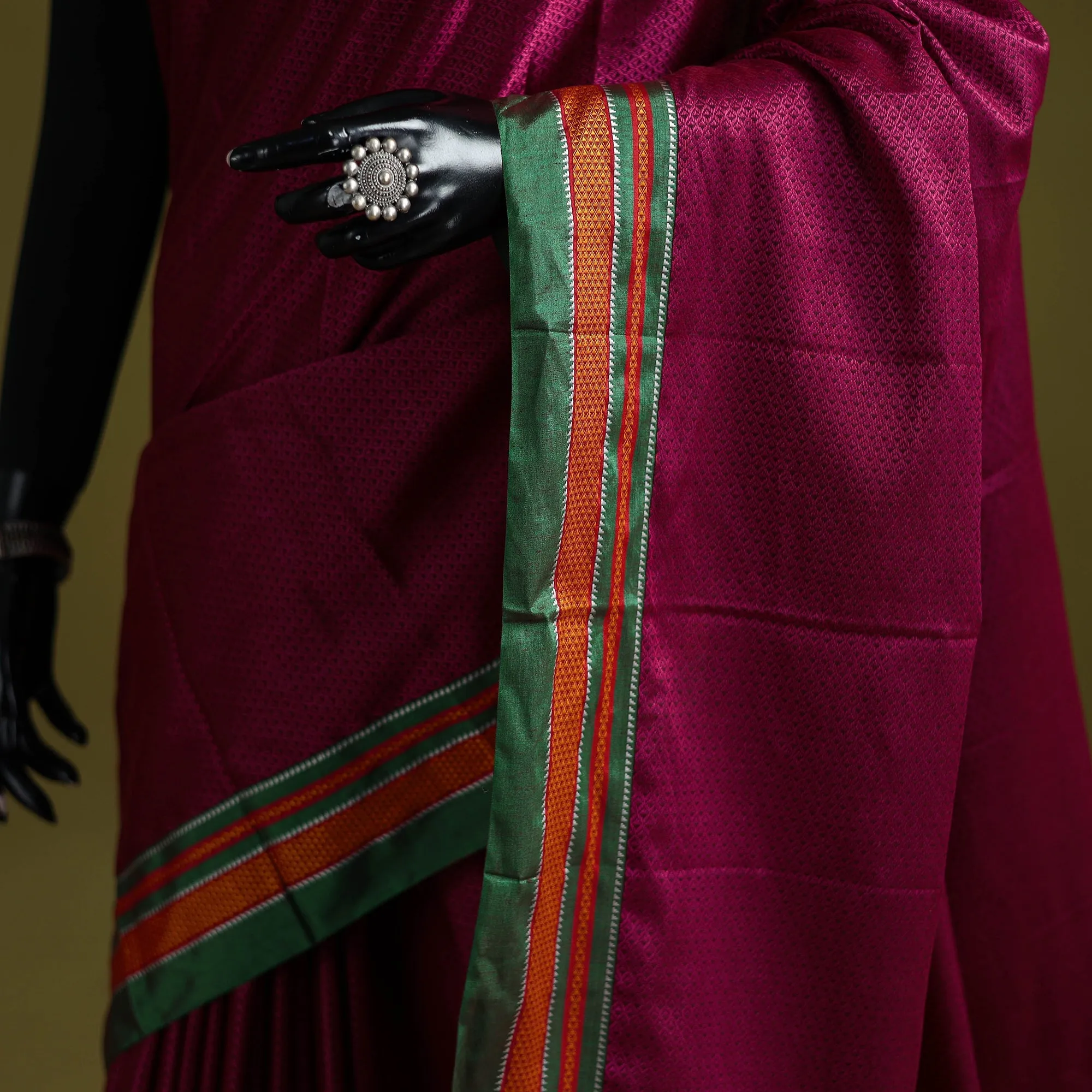 Pink - Silk Cotton Khun Saree with Ilkal Pallu Chikki Paras Border 39 sold by Itokri product image thumbnail 3