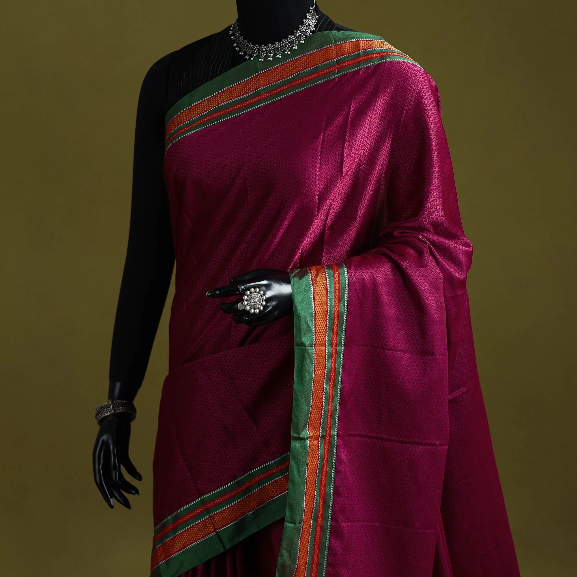 Pink - Silk Cotton Khun Saree with Ilkal Pallu Chikki Paras Border 39 sold by Itokri product image thumbnail 2