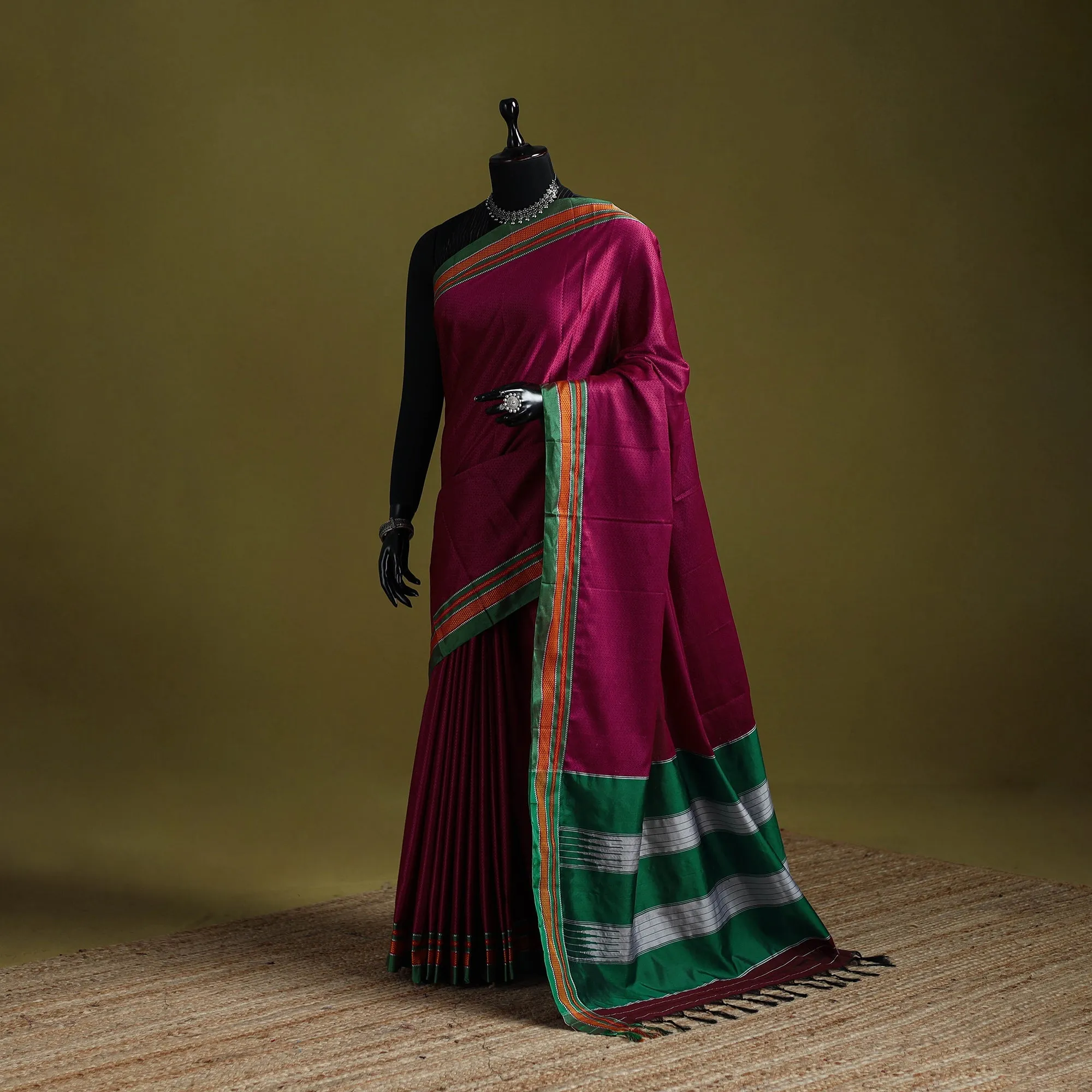 Pink - Silk Cotton Khun Saree with Ilkal Pallu Chikki Paras Border 39 sold by Itokri