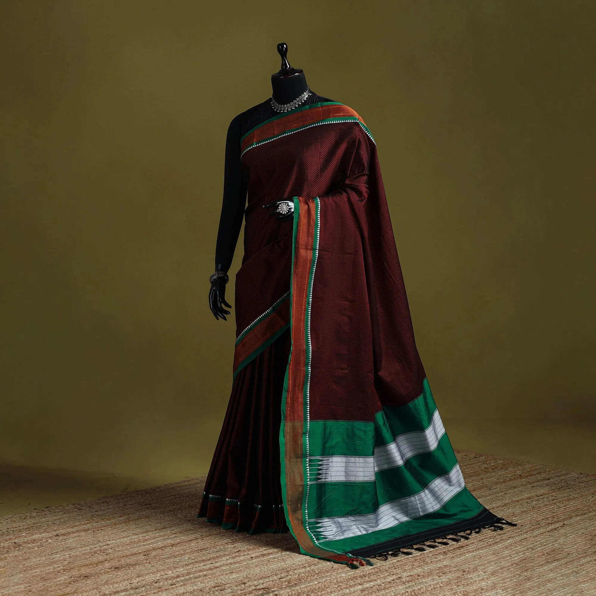 Silk Cotton Khun Saree with Ilkal Pallu Chikki Paras Border 37 sold by Itokri