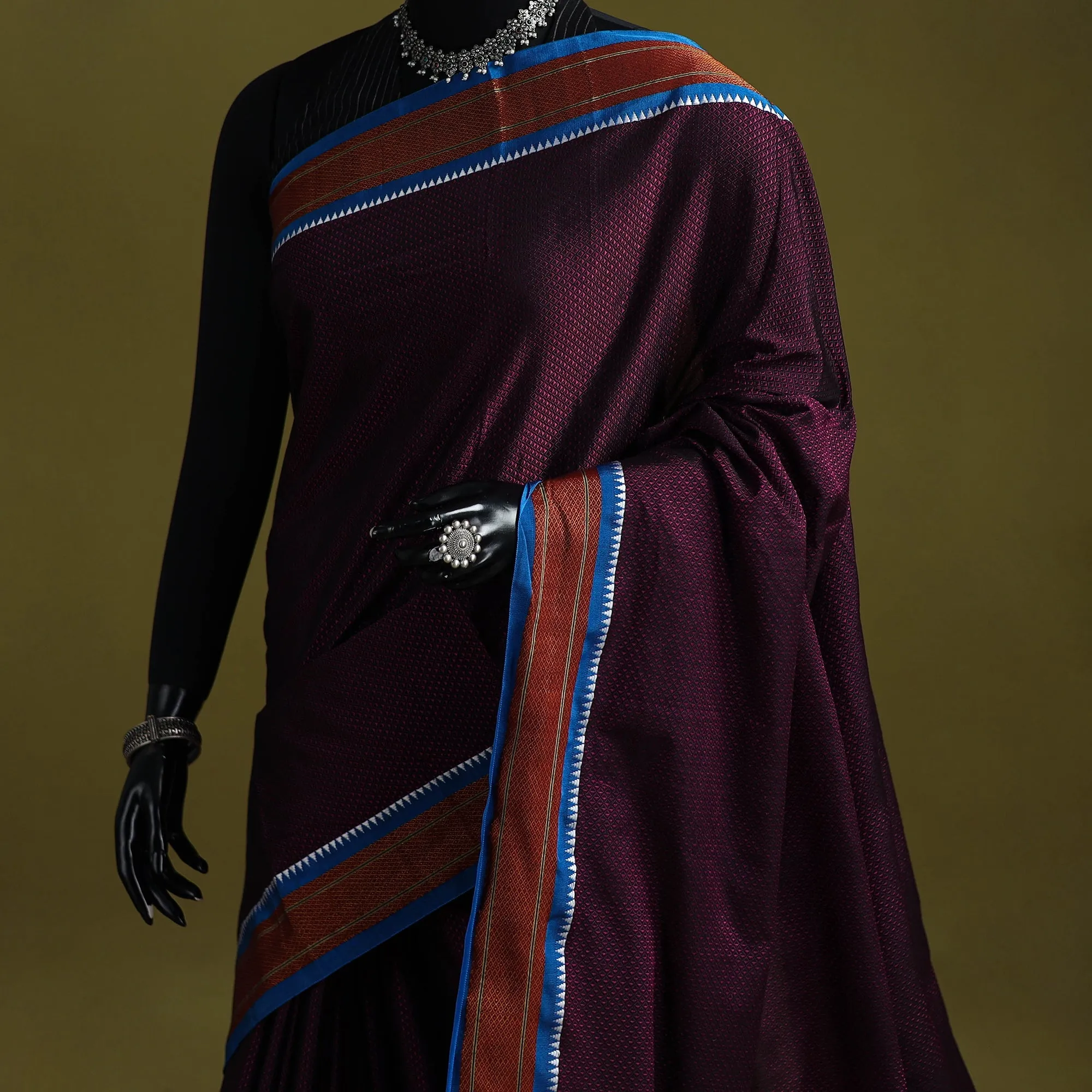 Purple - Silk Cotton Khun Saree with Ilkal Pallu Chikki Paras Border 36 sold by Itokri product image thumbnail 2