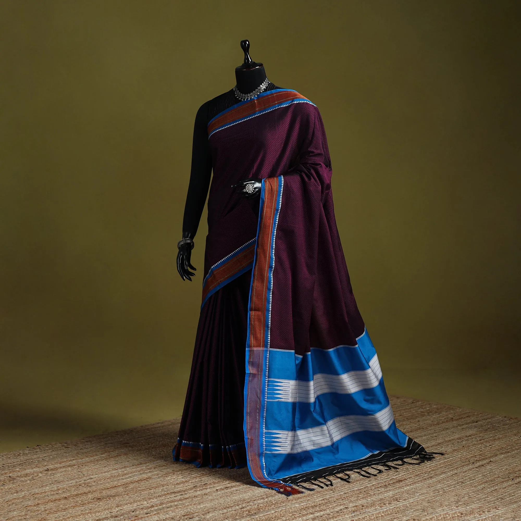 Purple - Silk Cotton Khun Saree with Ilkal Pallu Chikki Paras Border 36 sold by Itokri