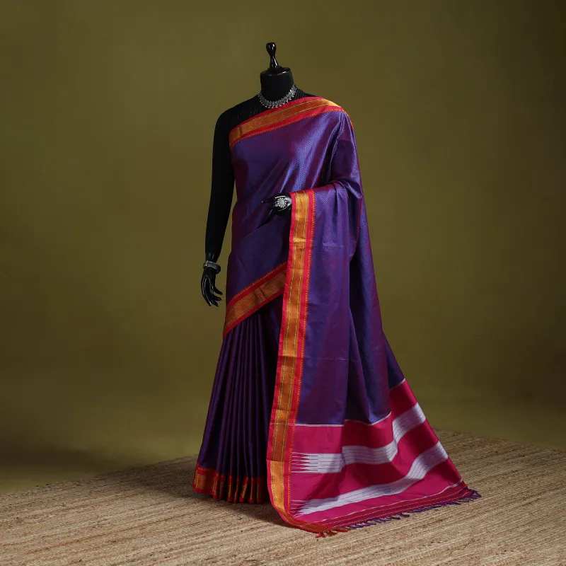Purple - Silk Cotton Khun Saree with Ilkal Pallu Chikki Paras Border 32 made by Itokri