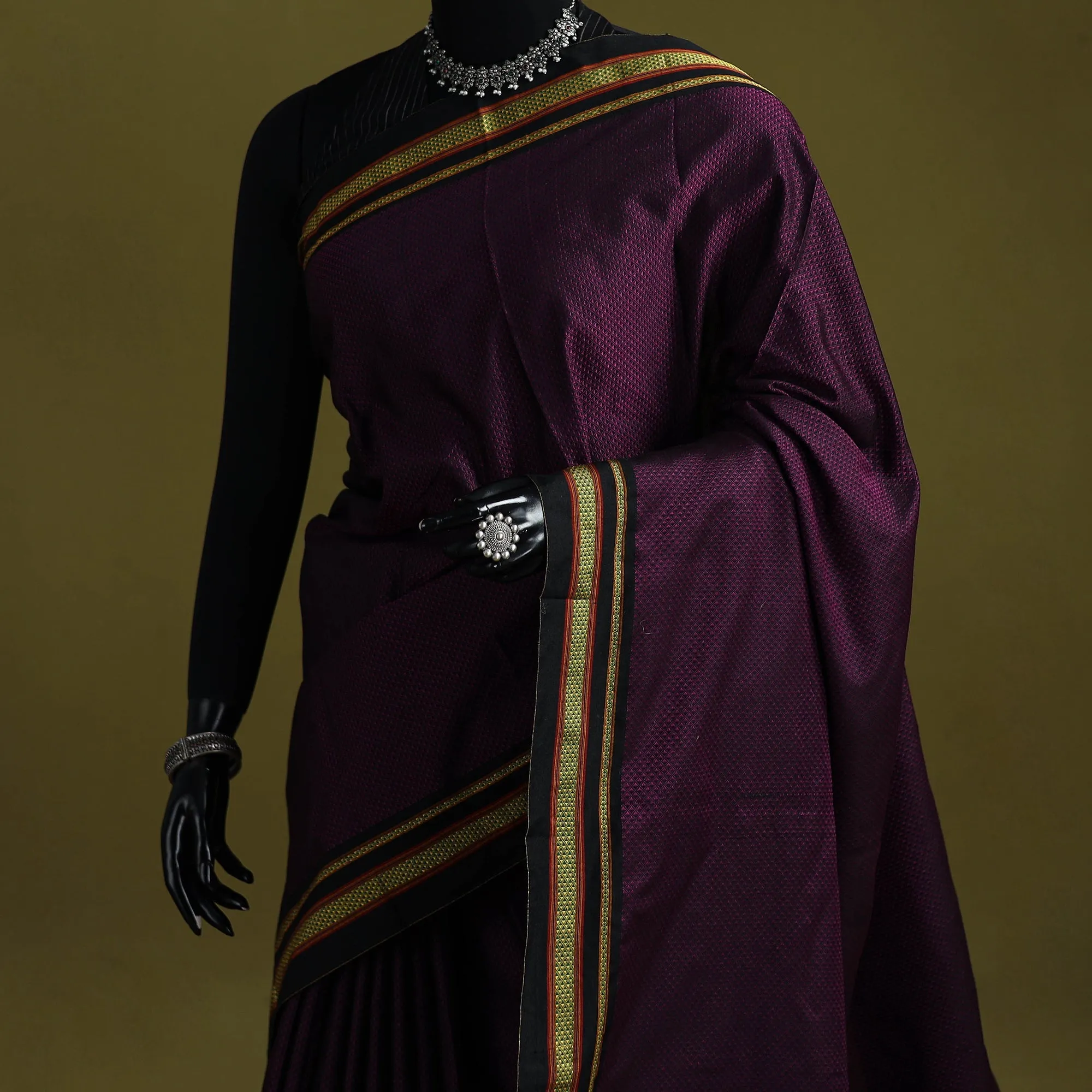 Purple - Silk Cotton Khun Saree with Ilkal Pallu Chikki Paras Border 27 sold by Itokri product image thumbnail 2