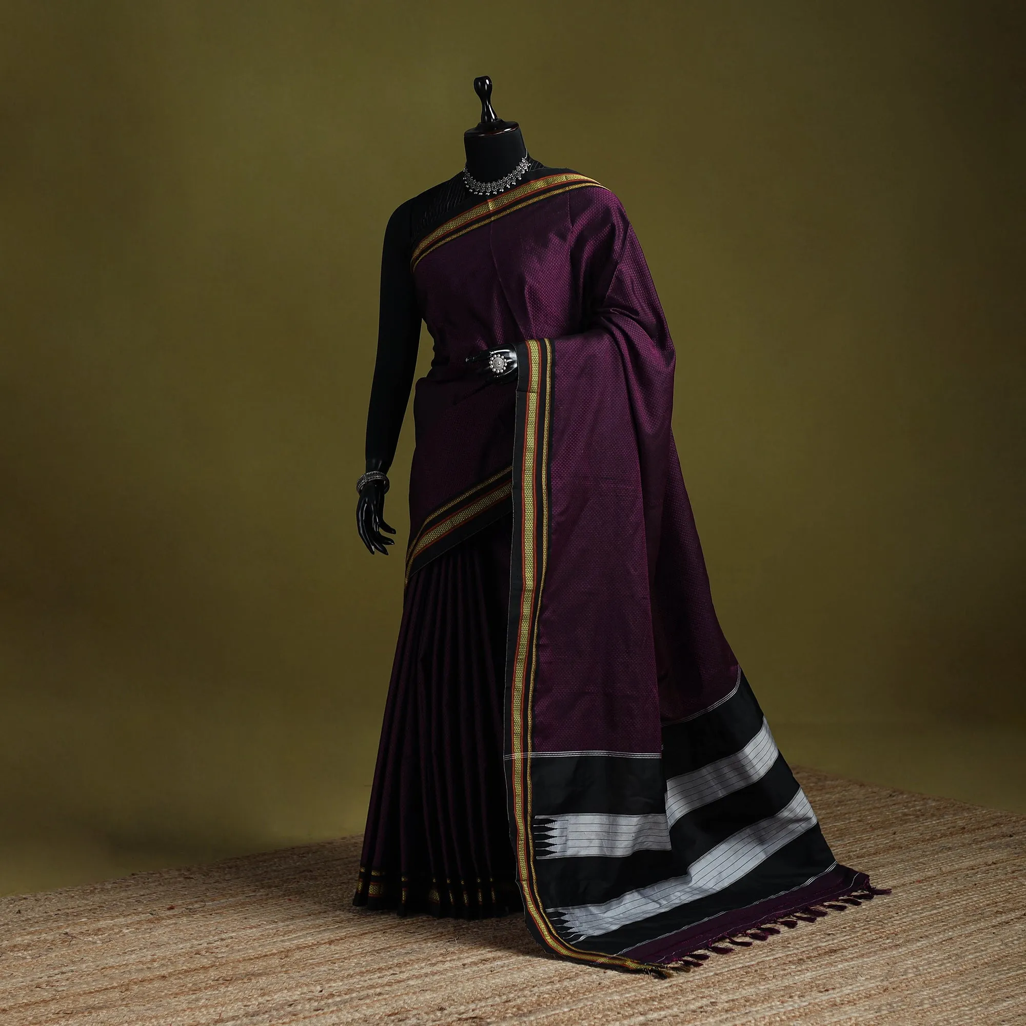 Purple - Silk Cotton Khun Saree with Ilkal Pallu Chikki Paras Border 27 sold by Itokri