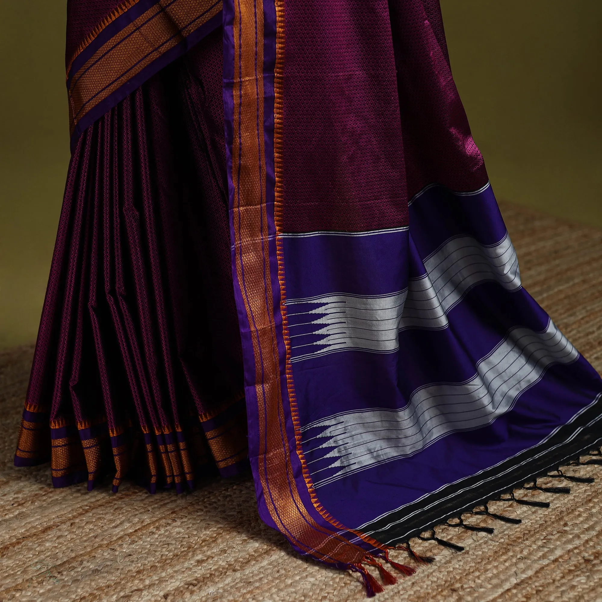 Purple - Silk Cotton Khun Saree with Ilkal Pallu Chikki Paras Border 23 sold by Itokri product image thumbnail 4