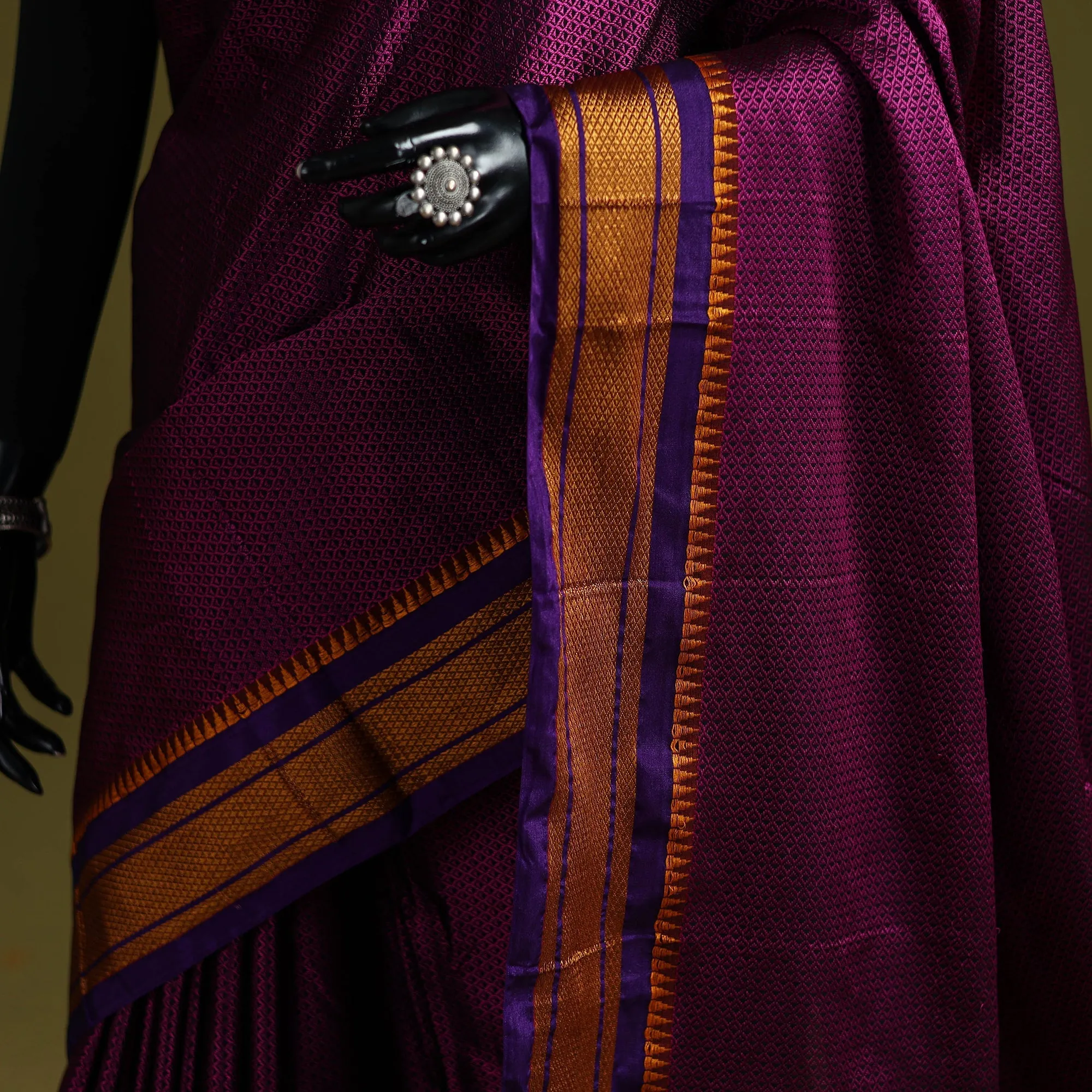 Purple - Silk Cotton Khun Saree with Ilkal Pallu Chikki Paras Border 23 sold by Itokri product image thumbnail 3