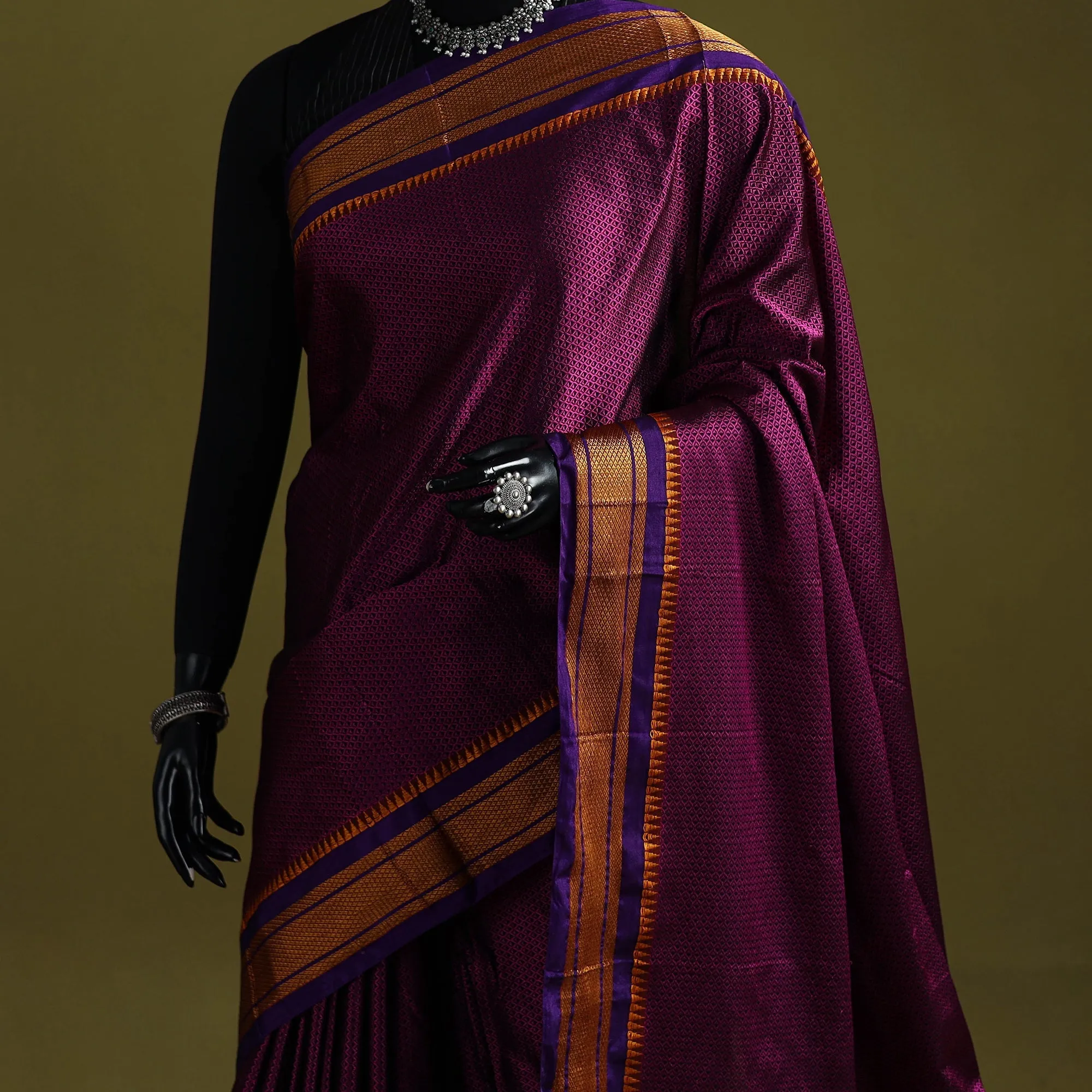 Purple - Silk Cotton Khun Saree with Ilkal Pallu Chikki Paras Border 23 sold by Itokri product image thumbnail 2