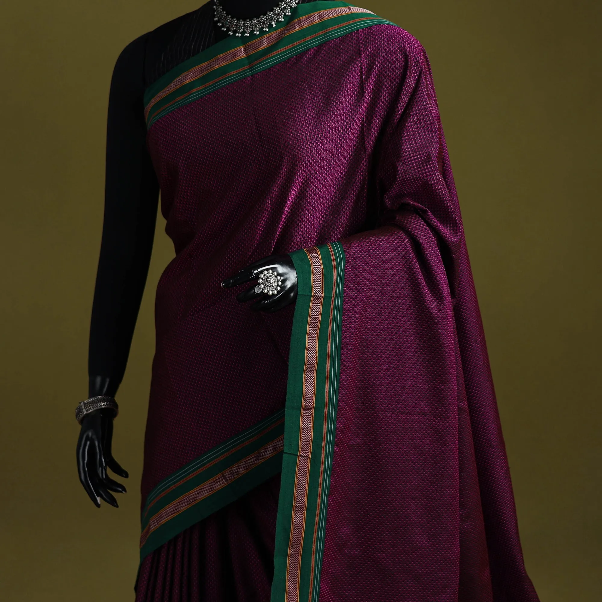 Purple - Silk Cotton Khun Saree with Ilkal Pallu Chikki Paras Border 21 sold by Itokri product image thumbnail 2