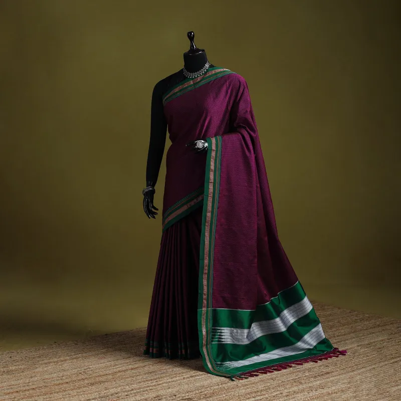 Purple - Silk Cotton Khun Saree with Ilkal Pallu Chikki Paras Border 21 made by Itokri