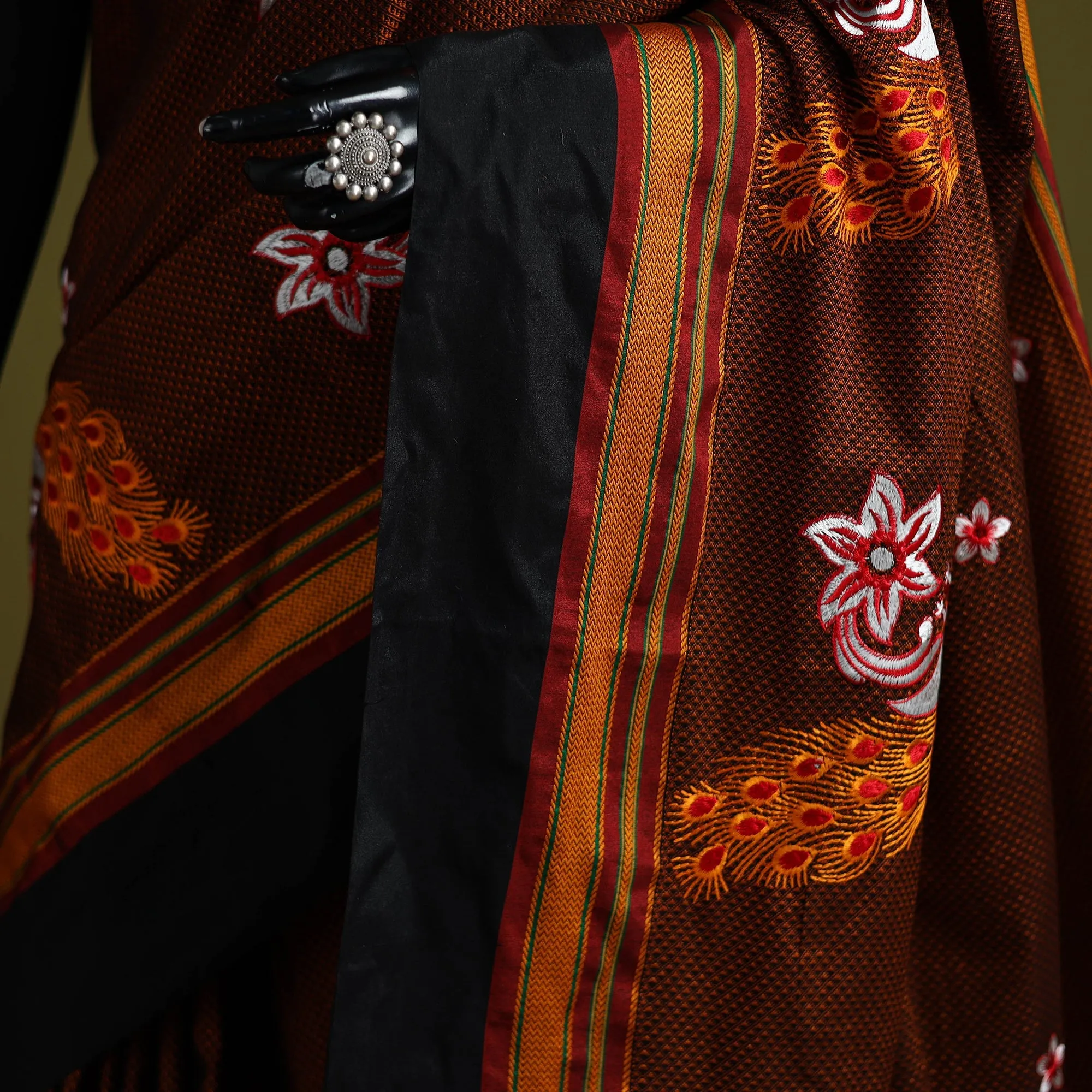 Brown - Nath Work Silk Cotton Khun Saree 13 sold by Itokri product image thumbnail 3