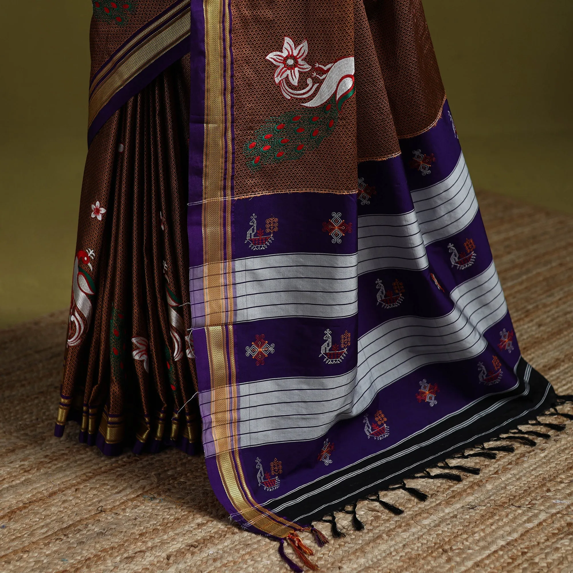 Nath Work Silk Cotton Khun Saree 12 sold by Itokri product image thumbnail 4