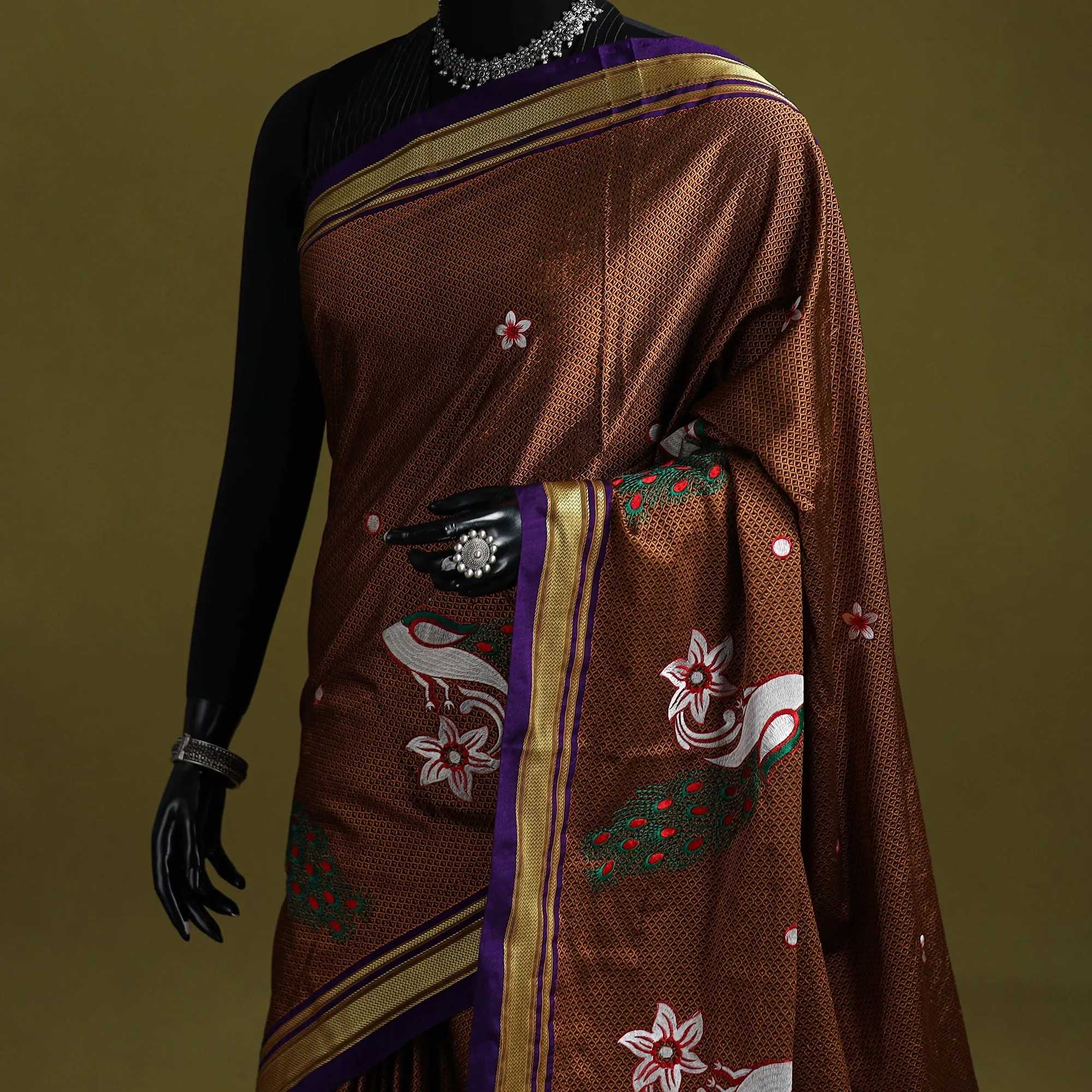 Nath Work Silk Cotton Khun Saree 12 sold by Itokri product image thumbnail 2