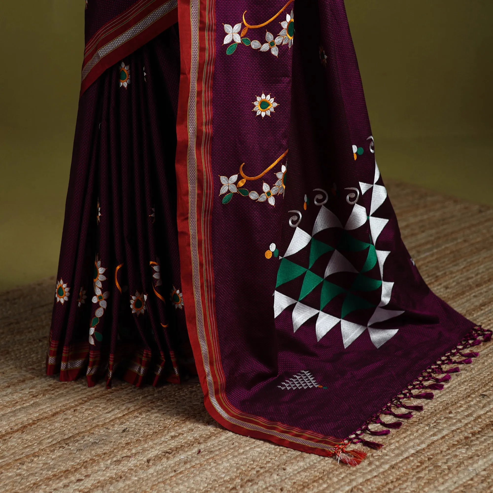 Purple - Nath Work Silk Cotton Khun Saree 05 sold by Itokri product image thumbnail 4