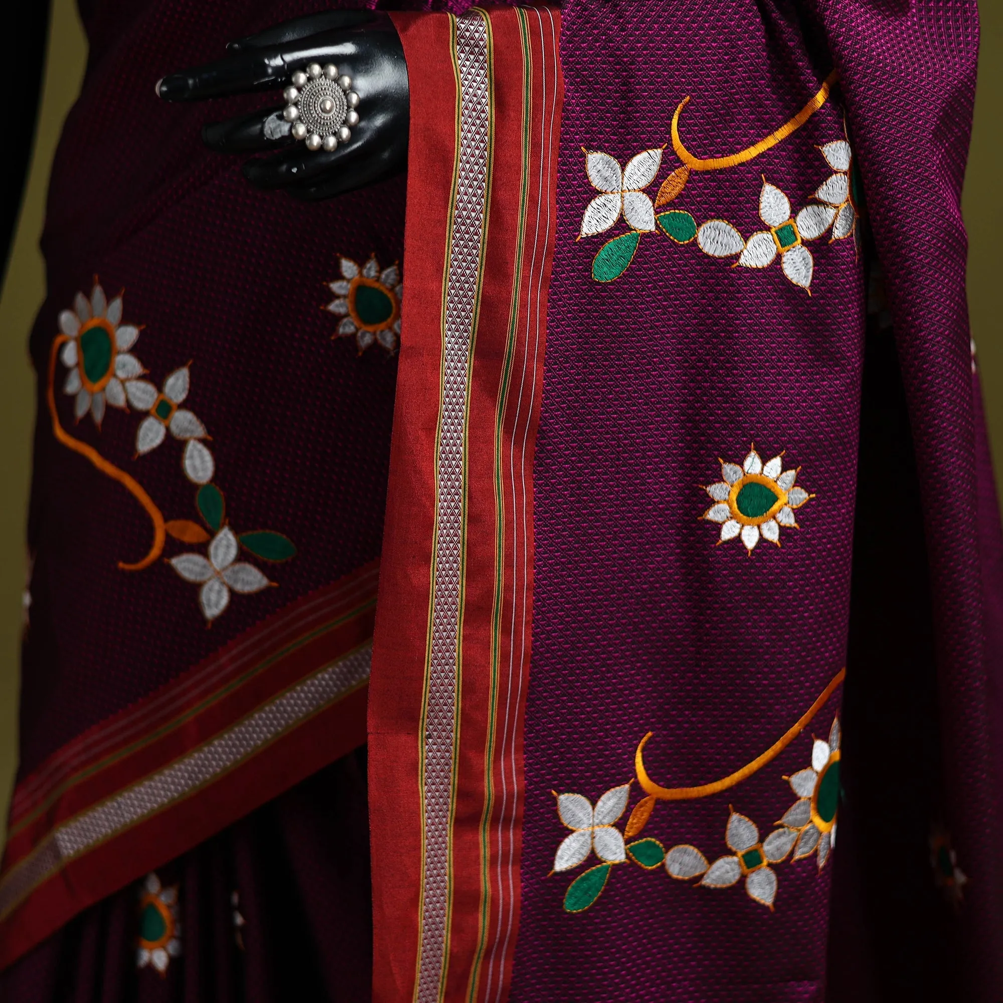 Purple - Nath Work Silk Cotton Khun Saree 05 sold by Itokri product image thumbnail 3