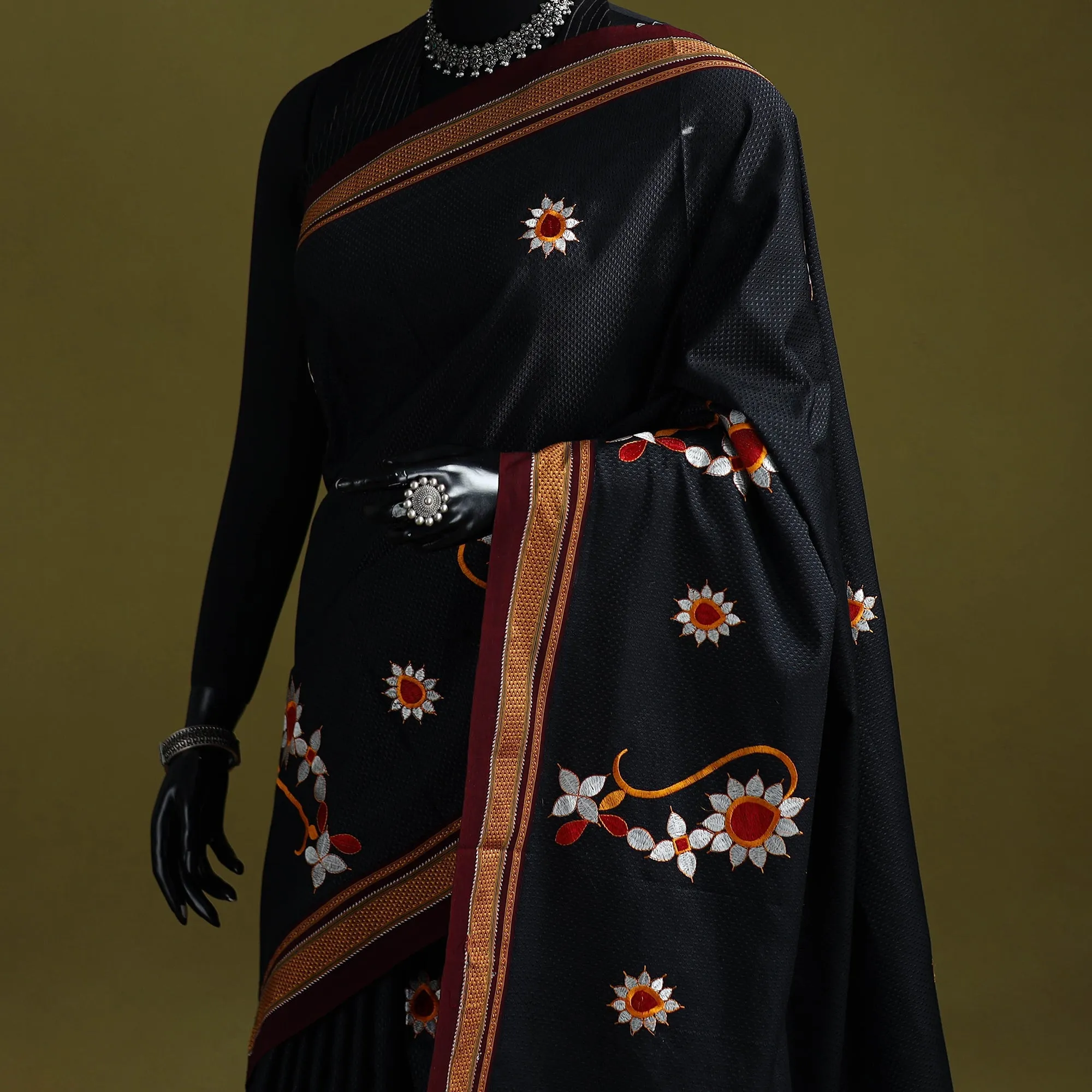Black - Nath Work Silk Cotton Khun Saree 03 sold by Itokri product image thumbnail 2