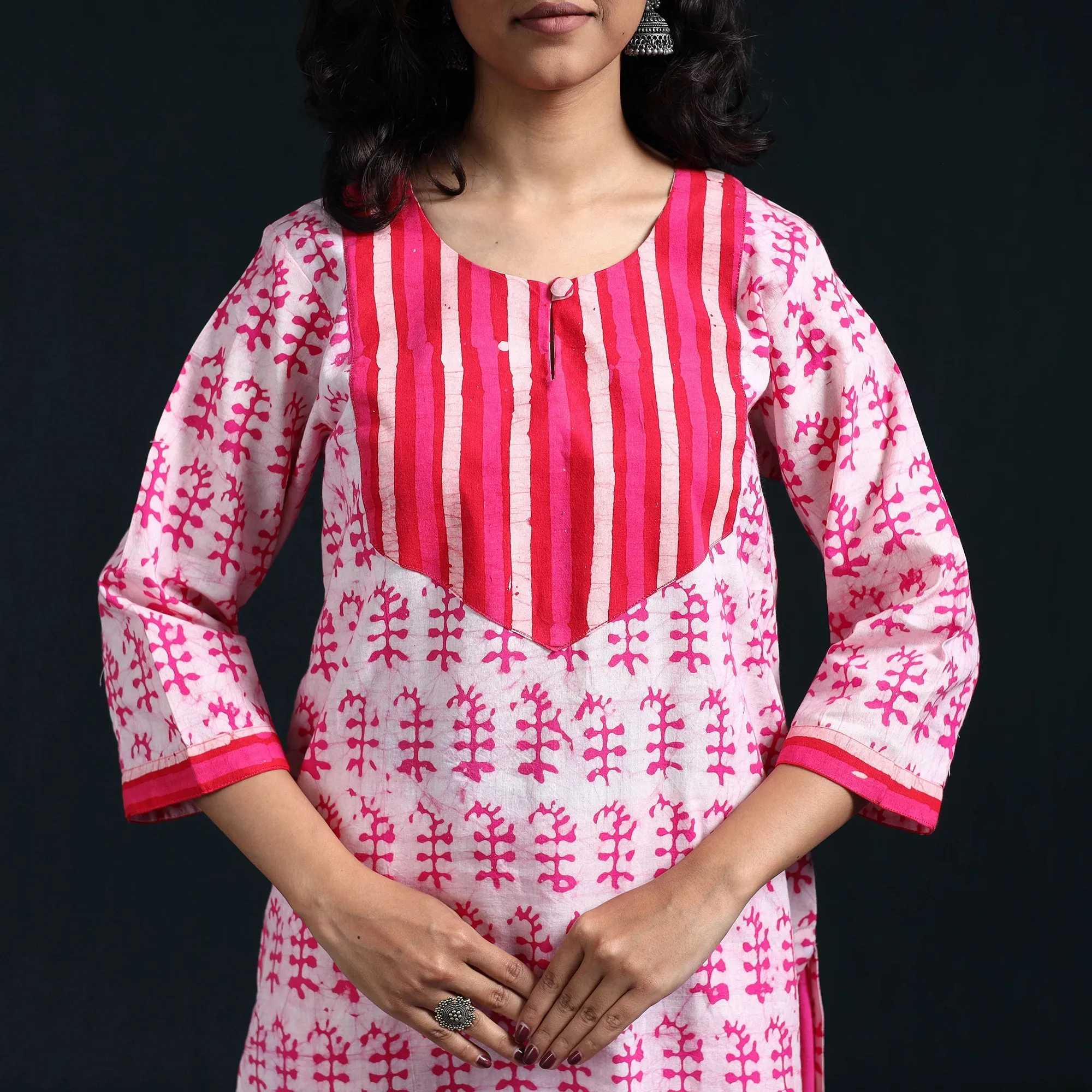 Pink - Hand Block Batik Print Cotton Suit Set with Dupatta for women 18 sold by Itokri product image thumbnail 3