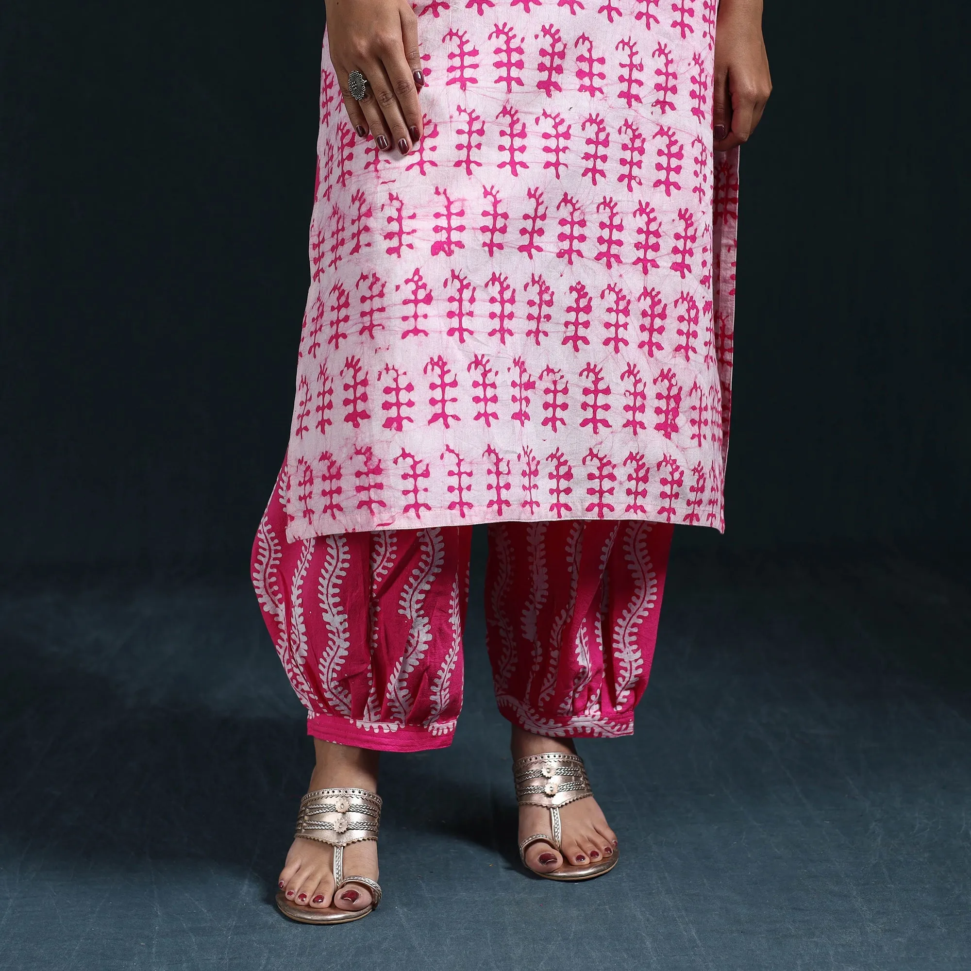 Pink - Hand Block Batik Print Cotton Suit Set with Dupatta for women 18 sold by Itokri product image thumbnail 5