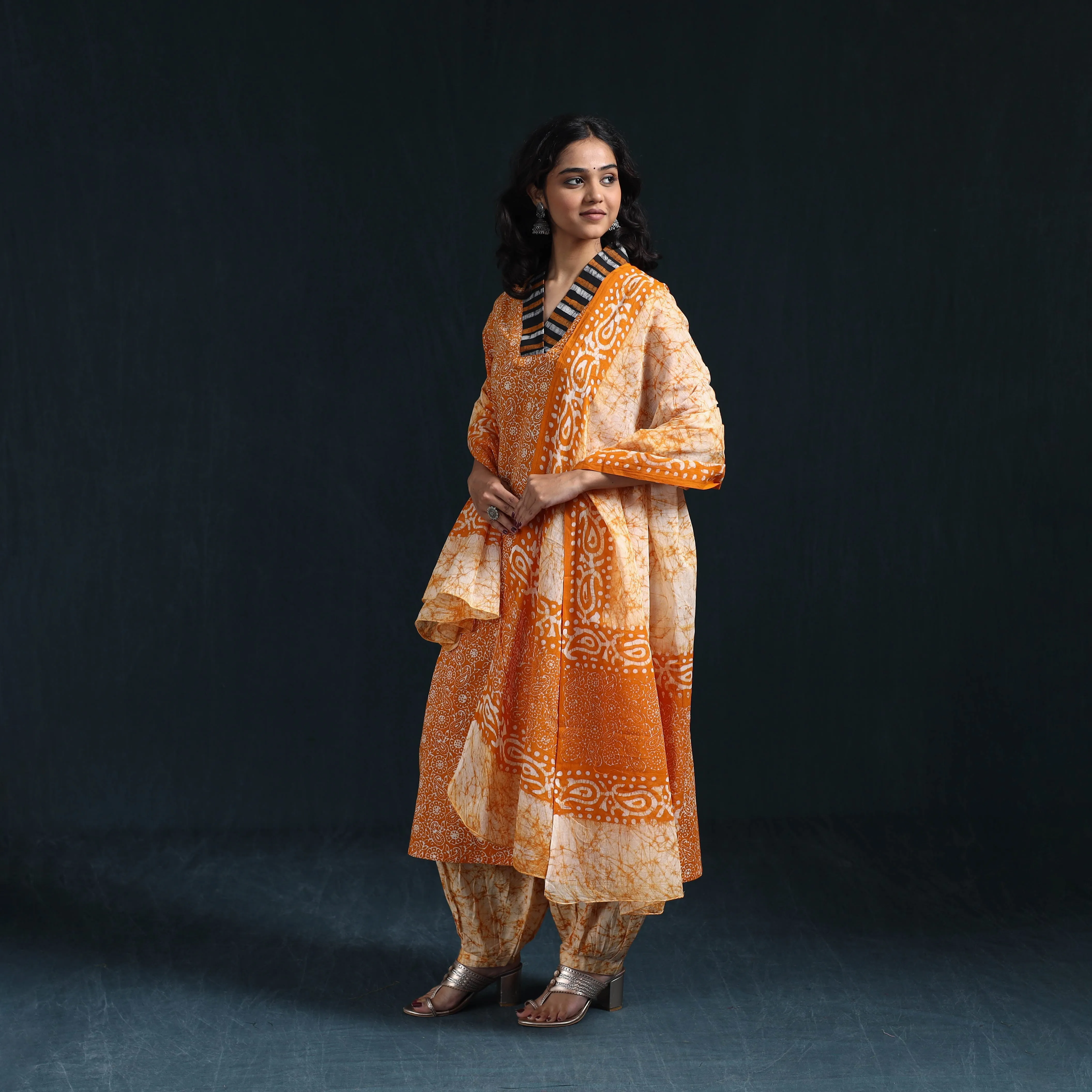 Orange - Hand Block Batik Print Cotton Suit Set with Dupatta for women 16 sold by Itokri product image thumbnail 2