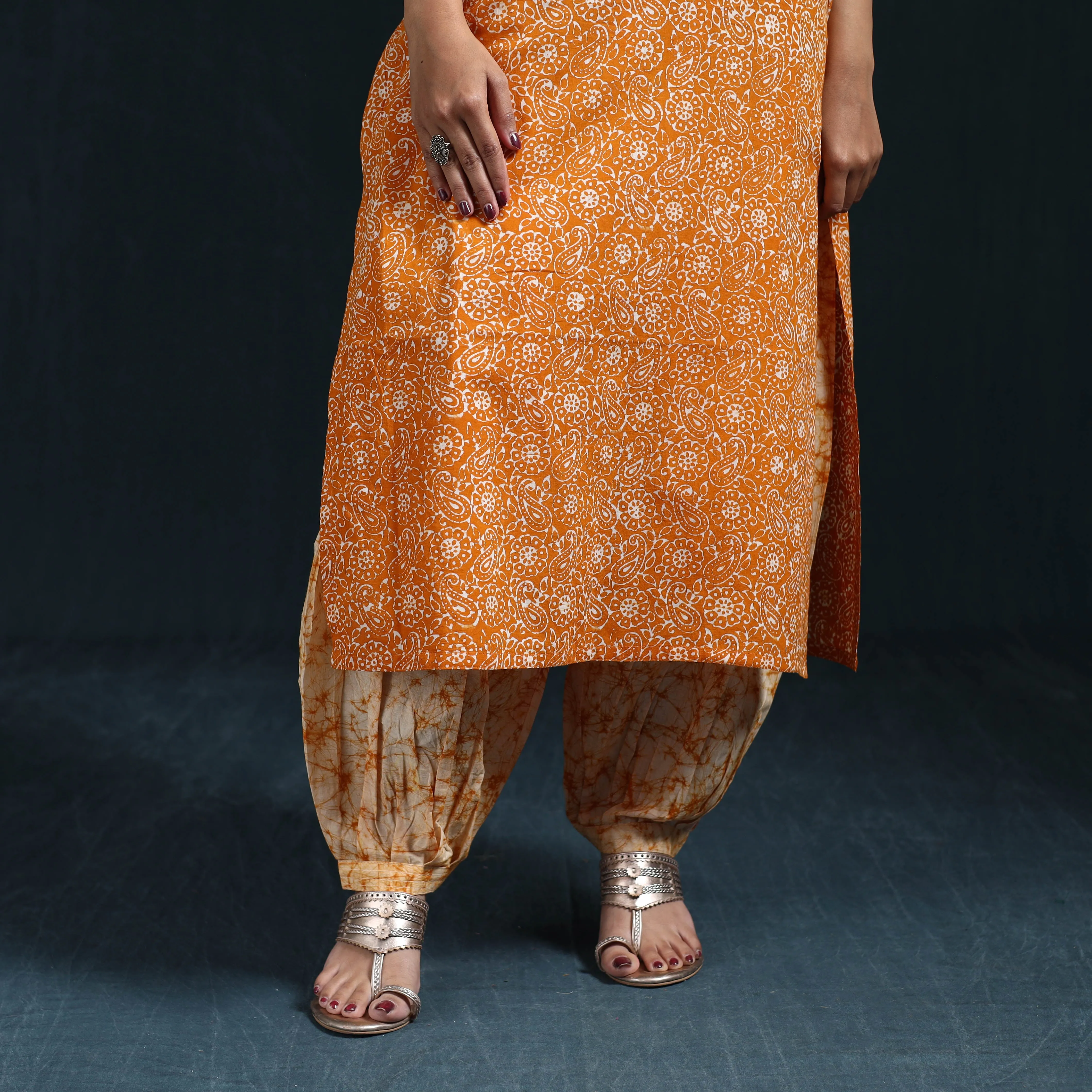 Orange - Hand Block Batik Print Cotton Suit Set with Dupatta for women 16 sold by Itokri product image thumbnail 5