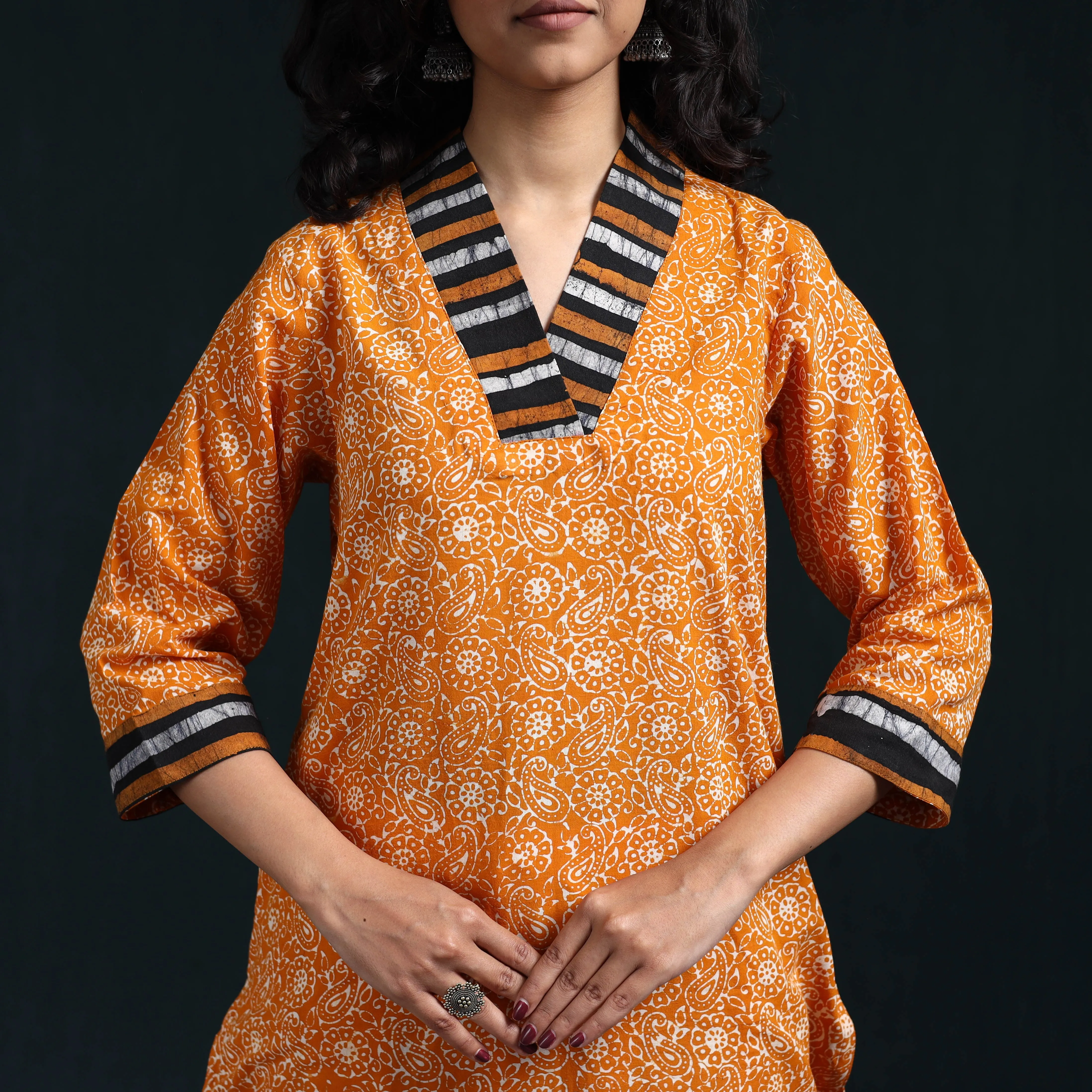 Orange - Hand Block Batik Print Cotton Suit Set with Dupatta for women 16 sold by Itokri product image thumbnail 3