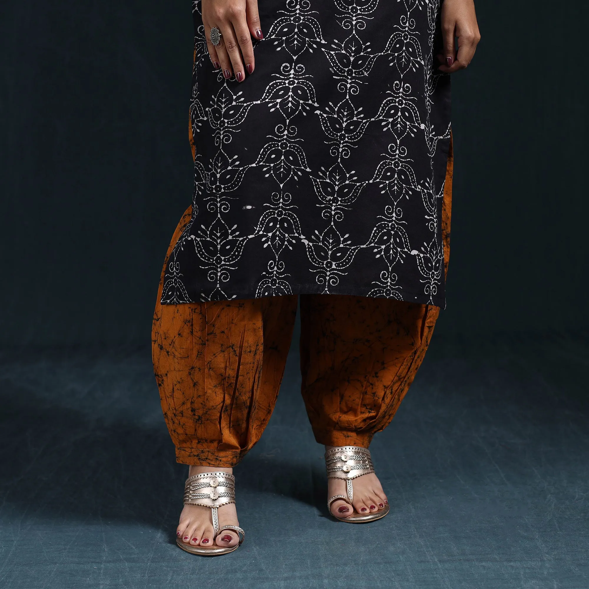 Black - Hand Block Batik Print Cotton Suit Set with Dupatta for women 14 sold by Itokri product image thumbnail 5