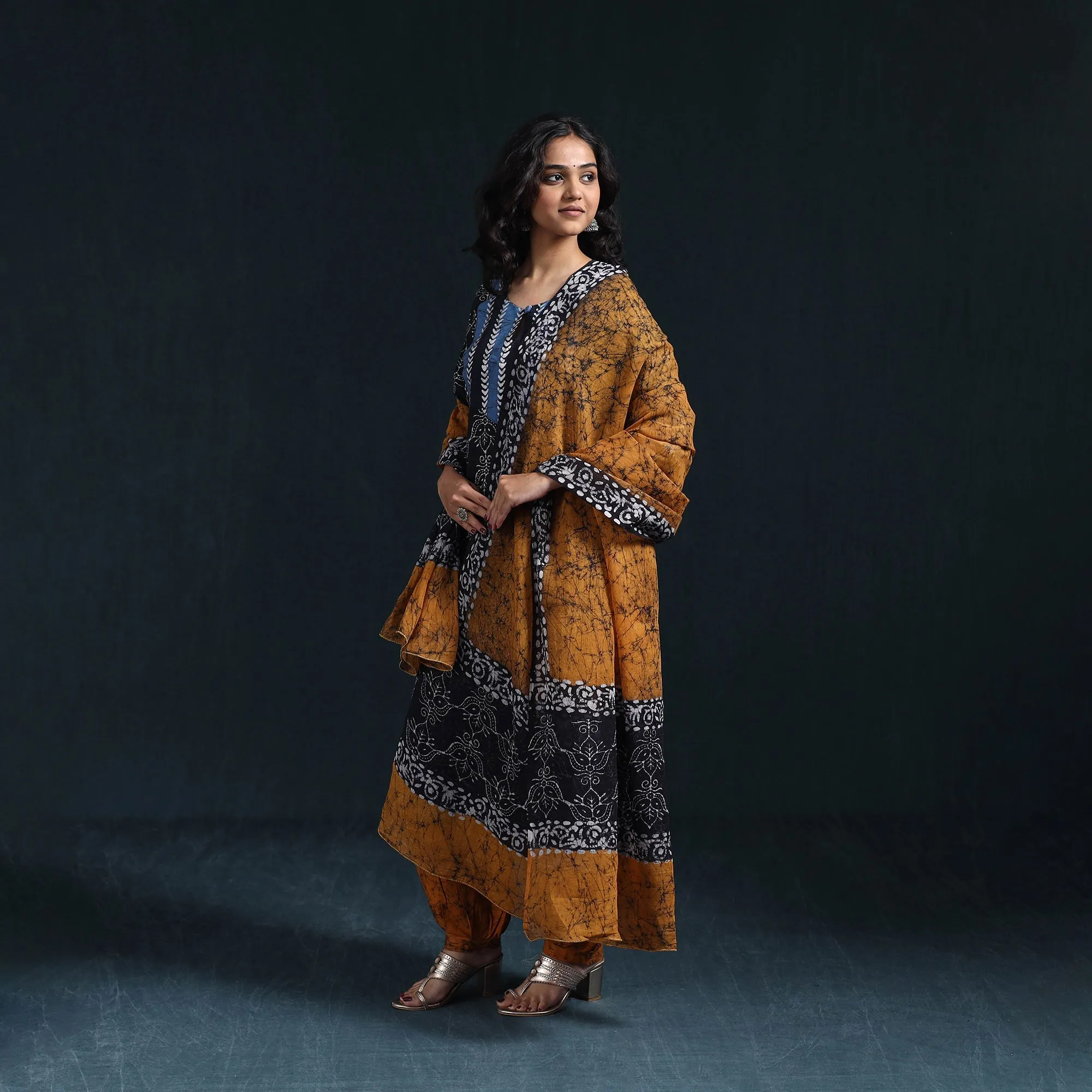 Black - Hand Block Batik Print Cotton Suit Set with Dupatta for women 14 sold by Itokri product image thumbnail 2