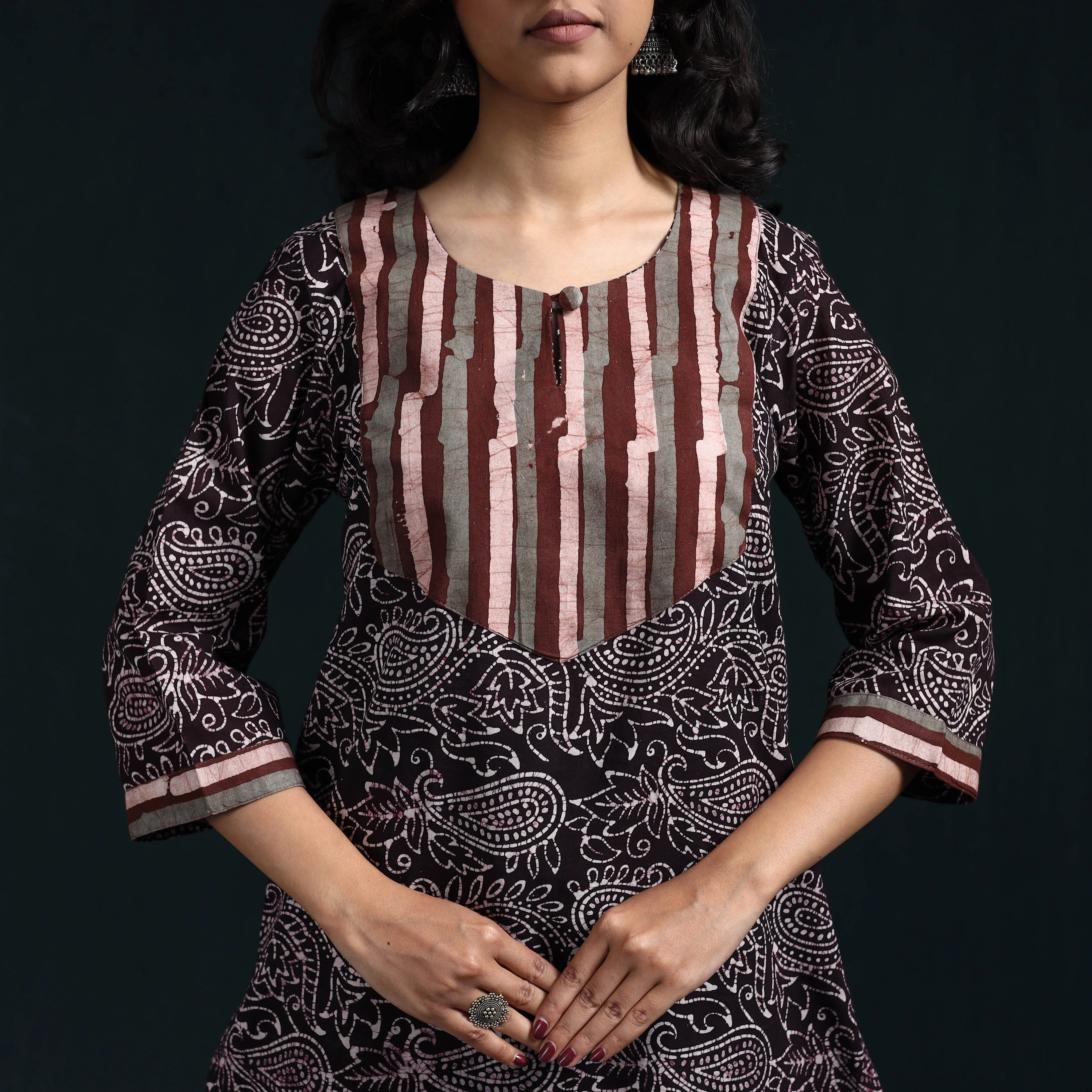 Black - Hand Block Batik Print Cotton Suit Set with Dupatta for women 13 sold by Itokri product image thumbnail 3