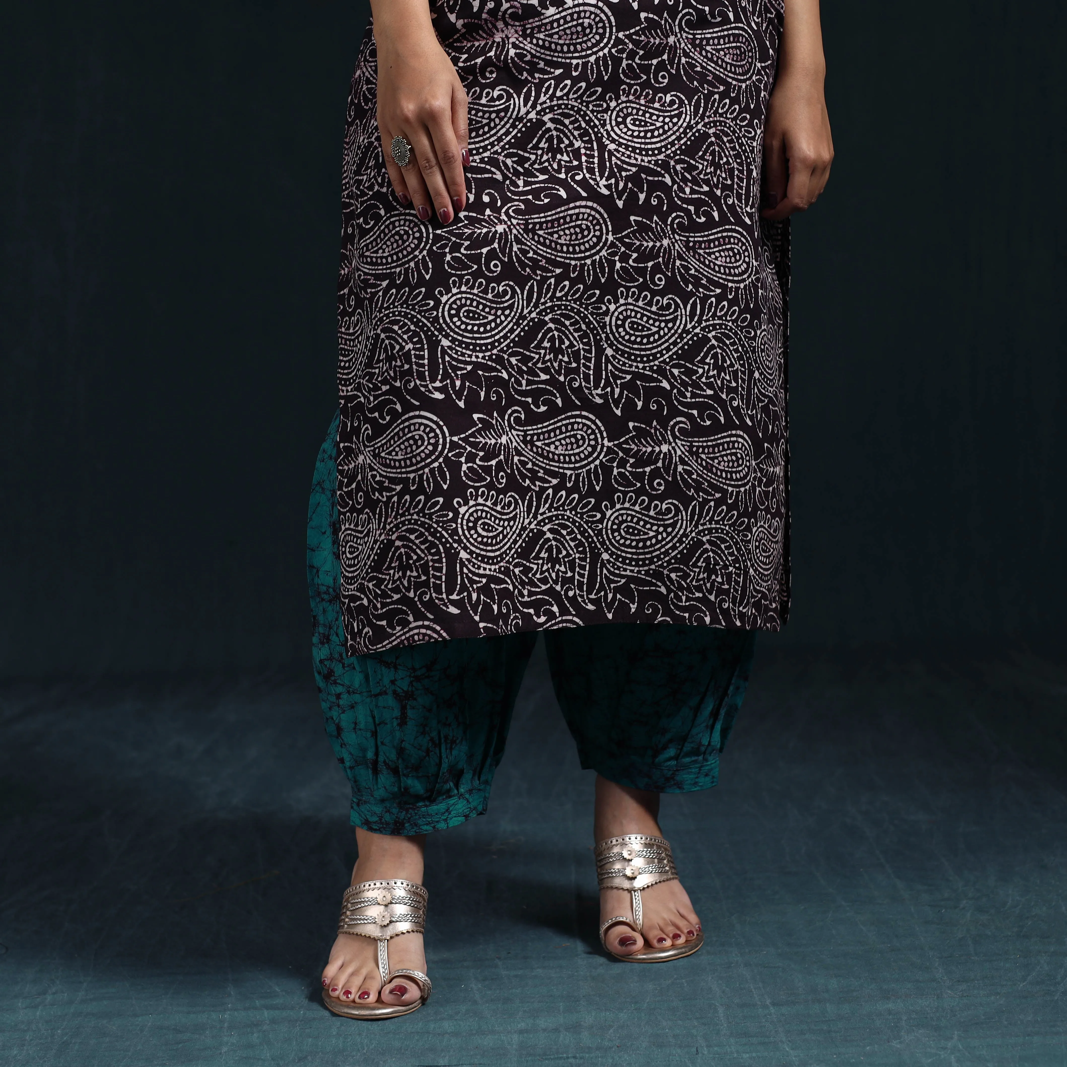 Black - Hand Block Batik Print Cotton Suit Set with Dupatta for women 13 sold by Itokri product image thumbnail 5