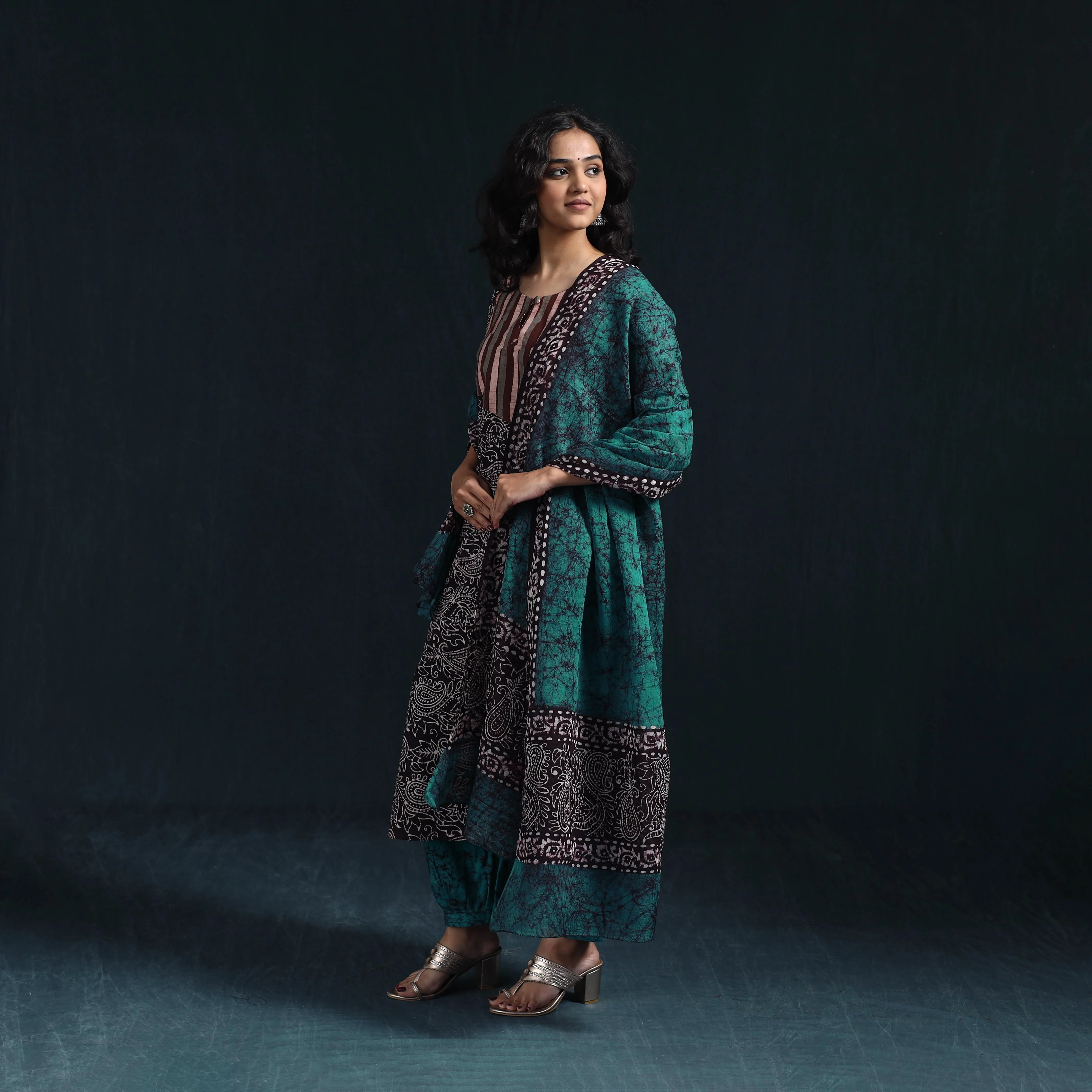 Black - Hand Block Batik Print Cotton Suit Set with Dupatta for women 13 sold by Itokri product image thumbnail 2