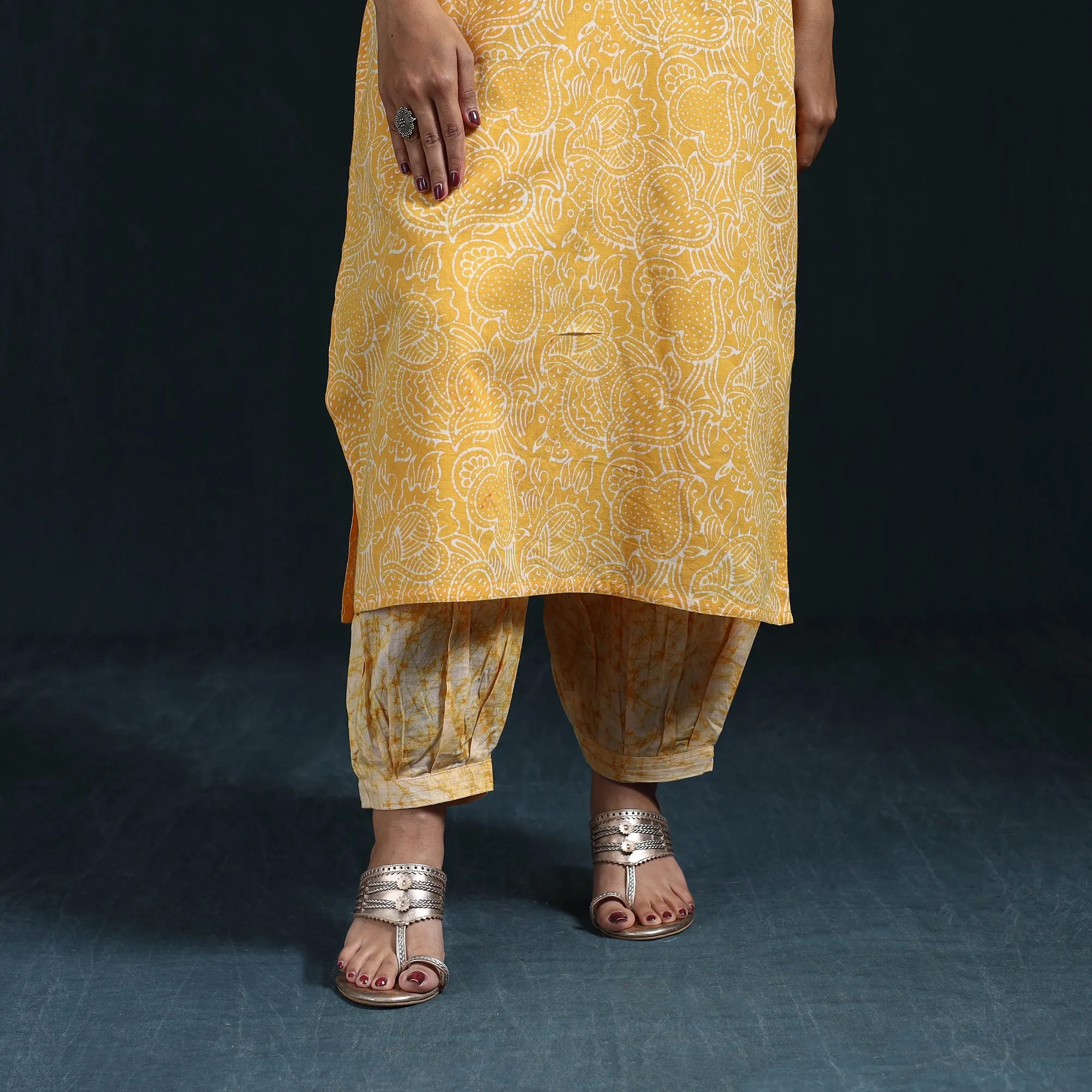 Yellow - Hand Block Batik Print Cotton Suit Set with Dupatta for women 11 sold by Itokri product image thumbnail 5