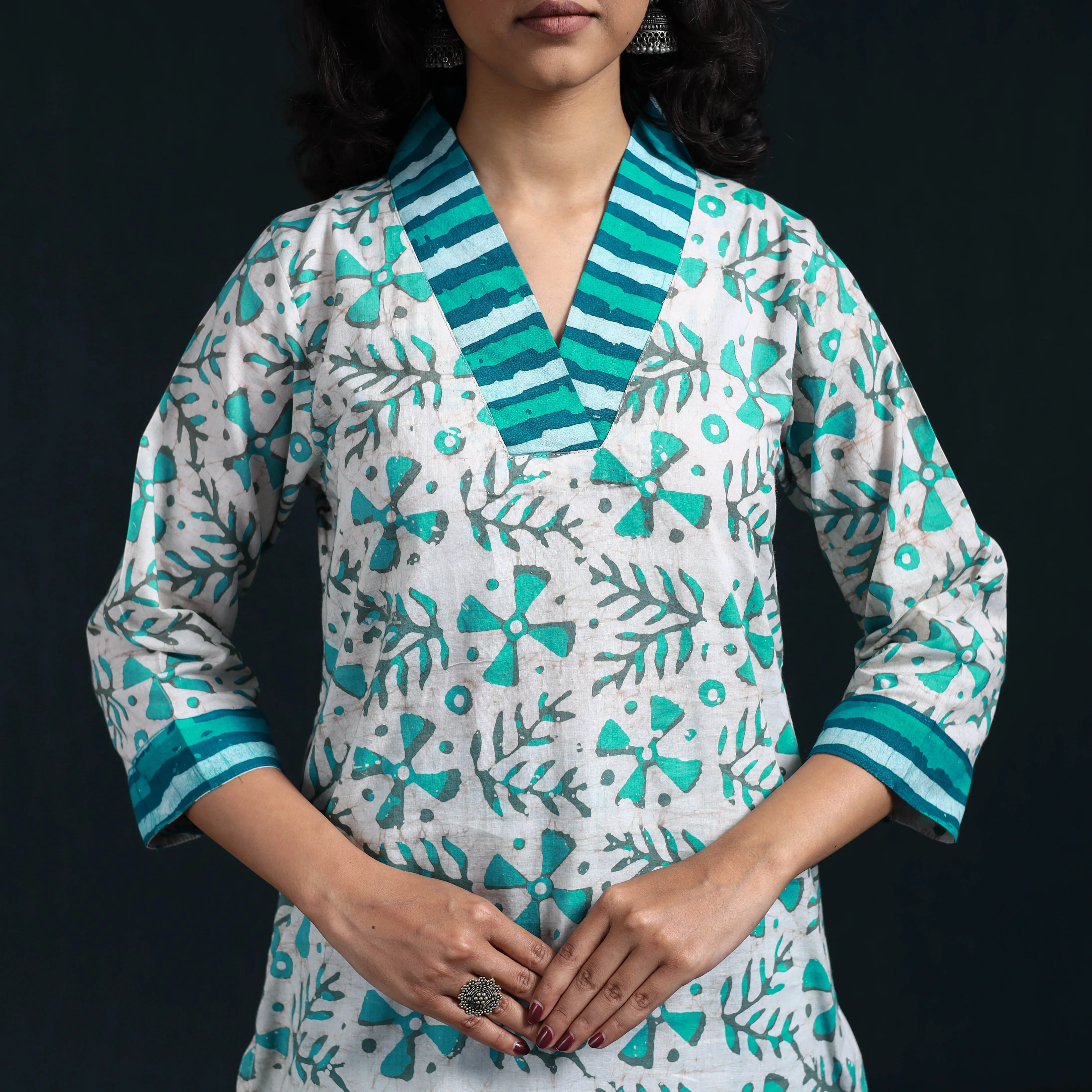 Green - Hand Block Batik Print Cotton Suit Set with Dupatta for women 08 sold by Itokri product image thumbnail 3