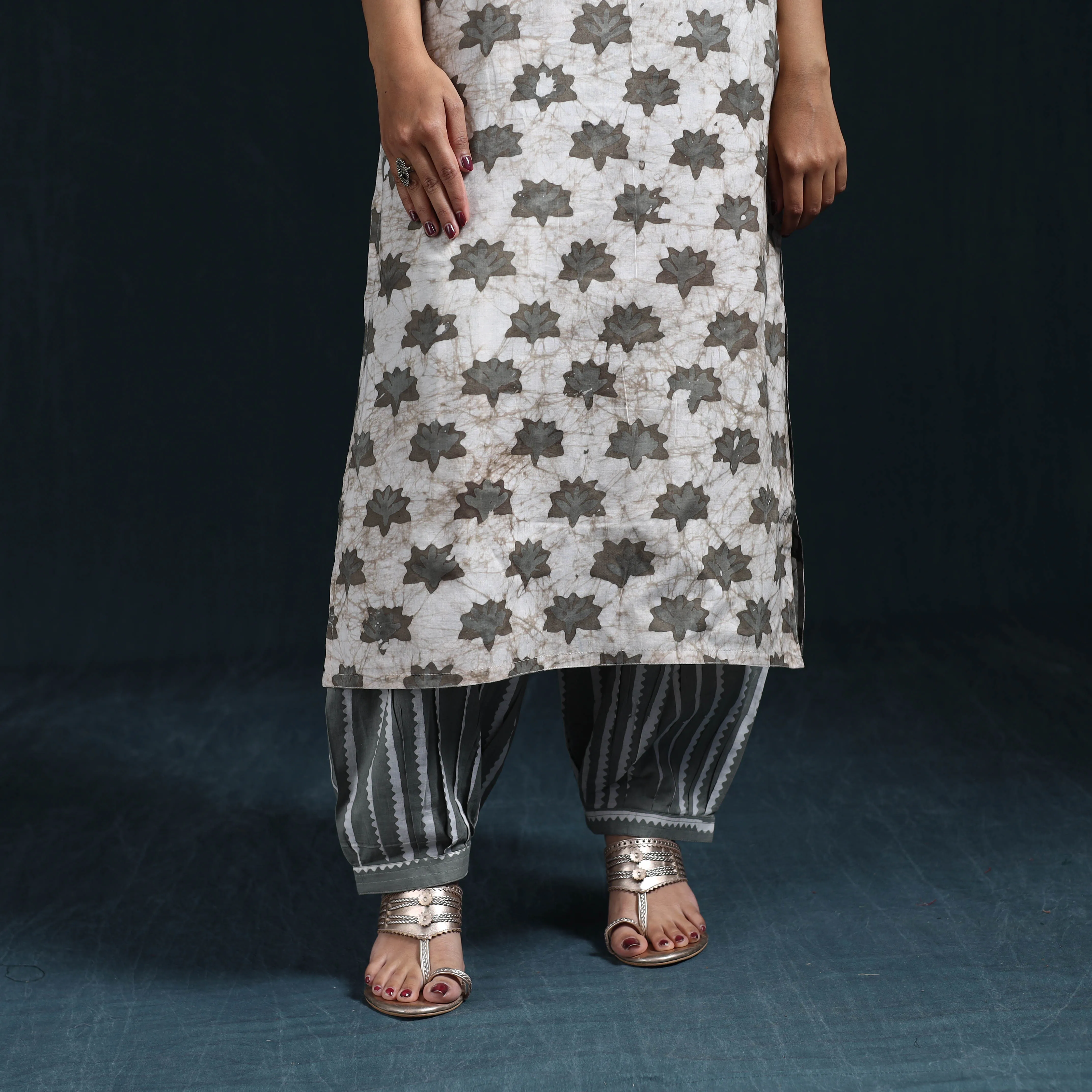 Grey - Hand Block Batik Print Cotton Suit Set with Dupatta for women 07 sold by Itokri product image thumbnail 5