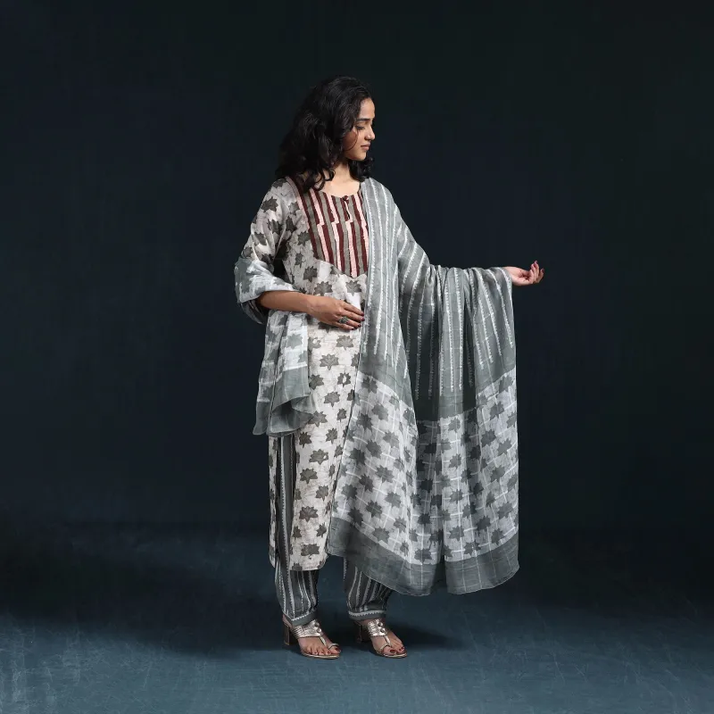 Grey - Hand Block Batik Print Cotton Suit Set with Dupatta for women 07 sold by Itokri