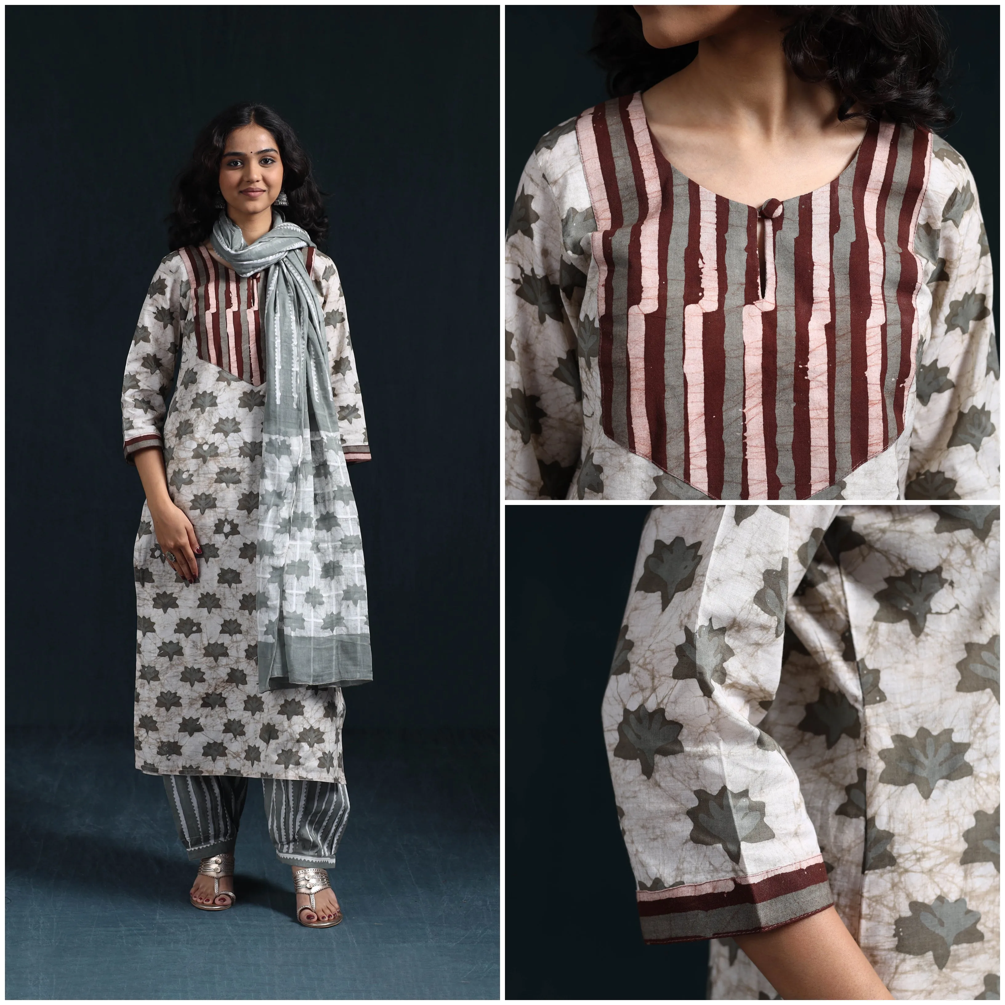 Grey - Hand Block Batik Print Cotton Suit Set with Dupatta for women 07 sold by Itokri product image thumbnail 4
