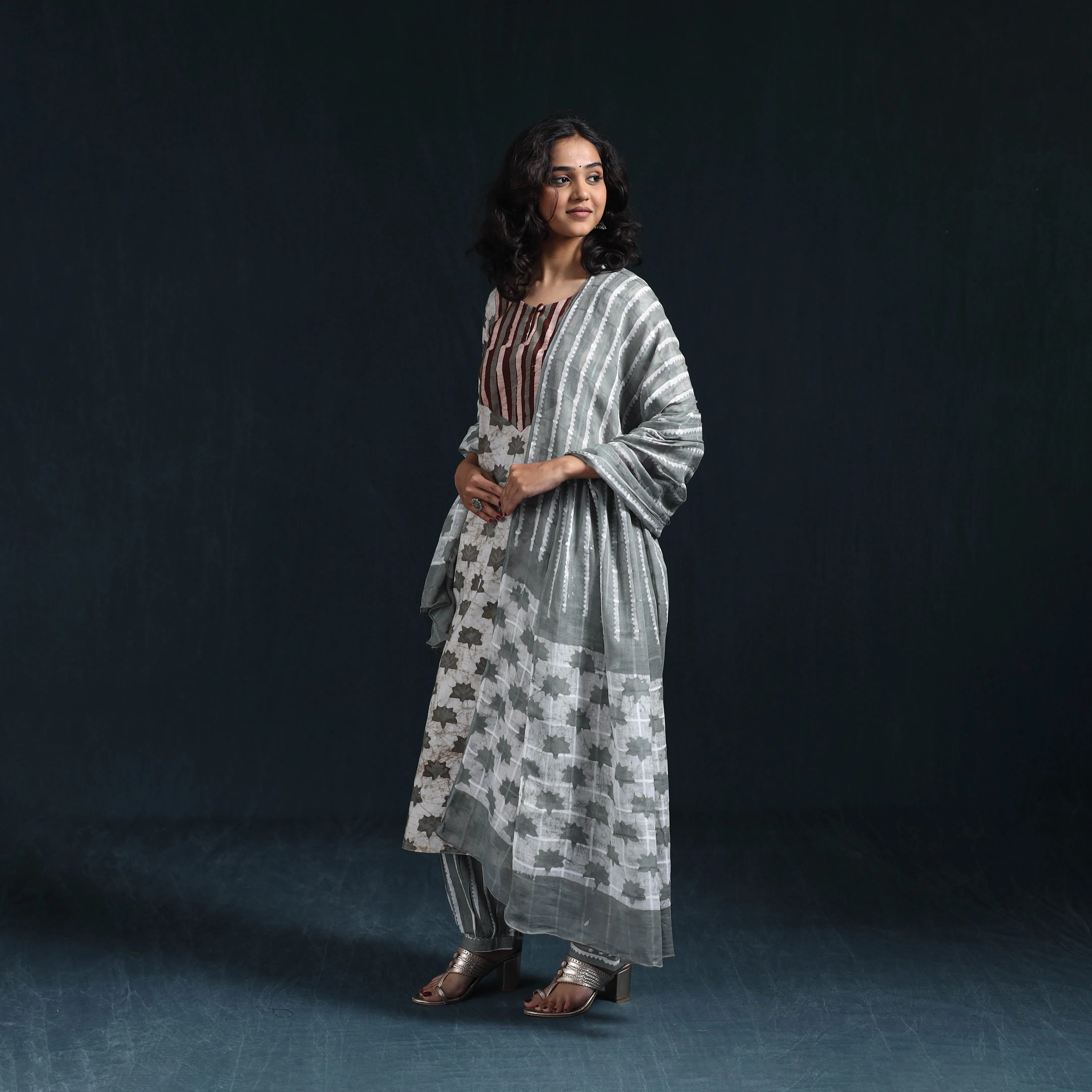 Grey - Hand Block Batik Print Cotton Suit Set with Dupatta for women 07 sold by Itokri product image thumbnail 2