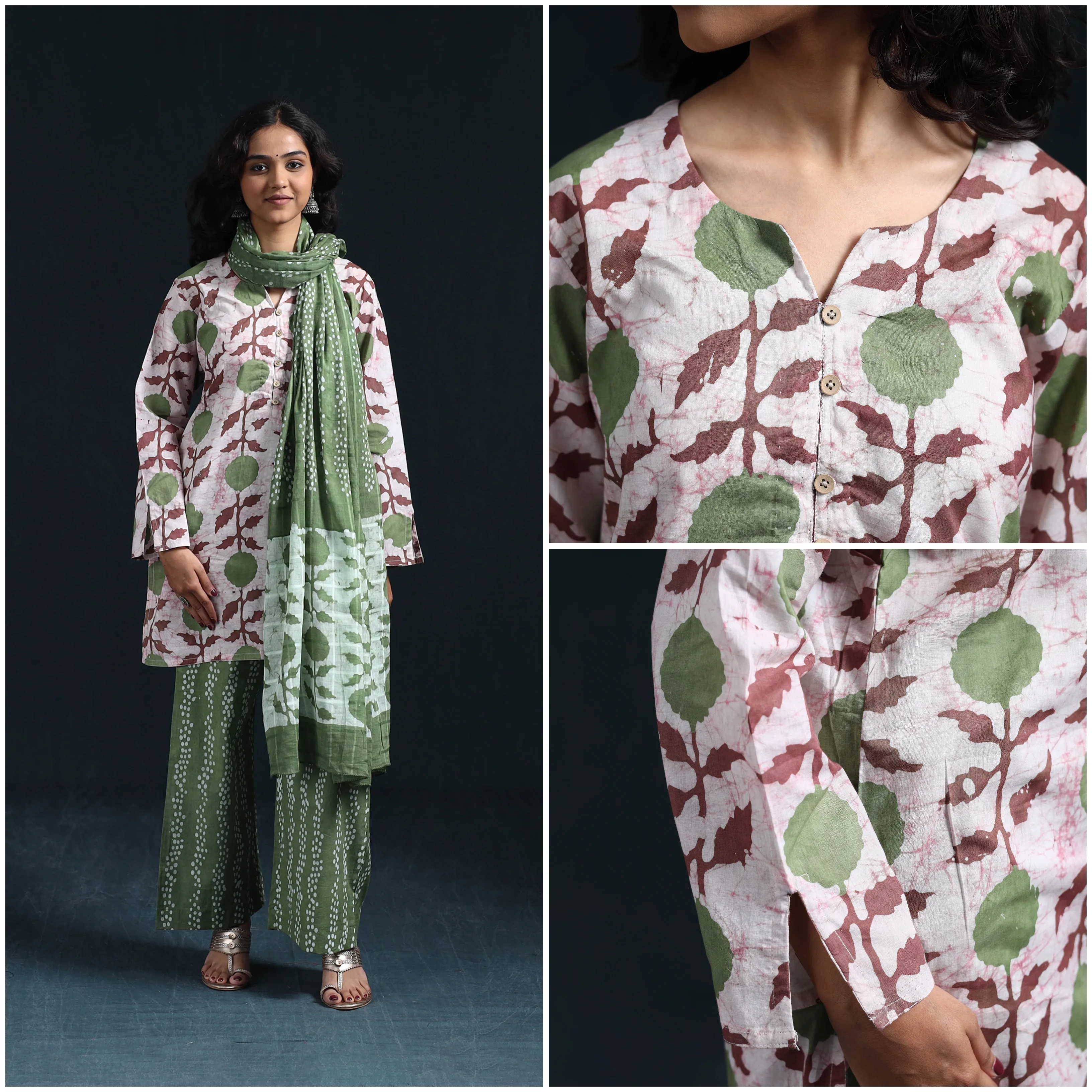 Green - Hand Block Batik Print Cotton Suit Set with Dupatta for women 06 sold by Itokri product image thumbnail 4