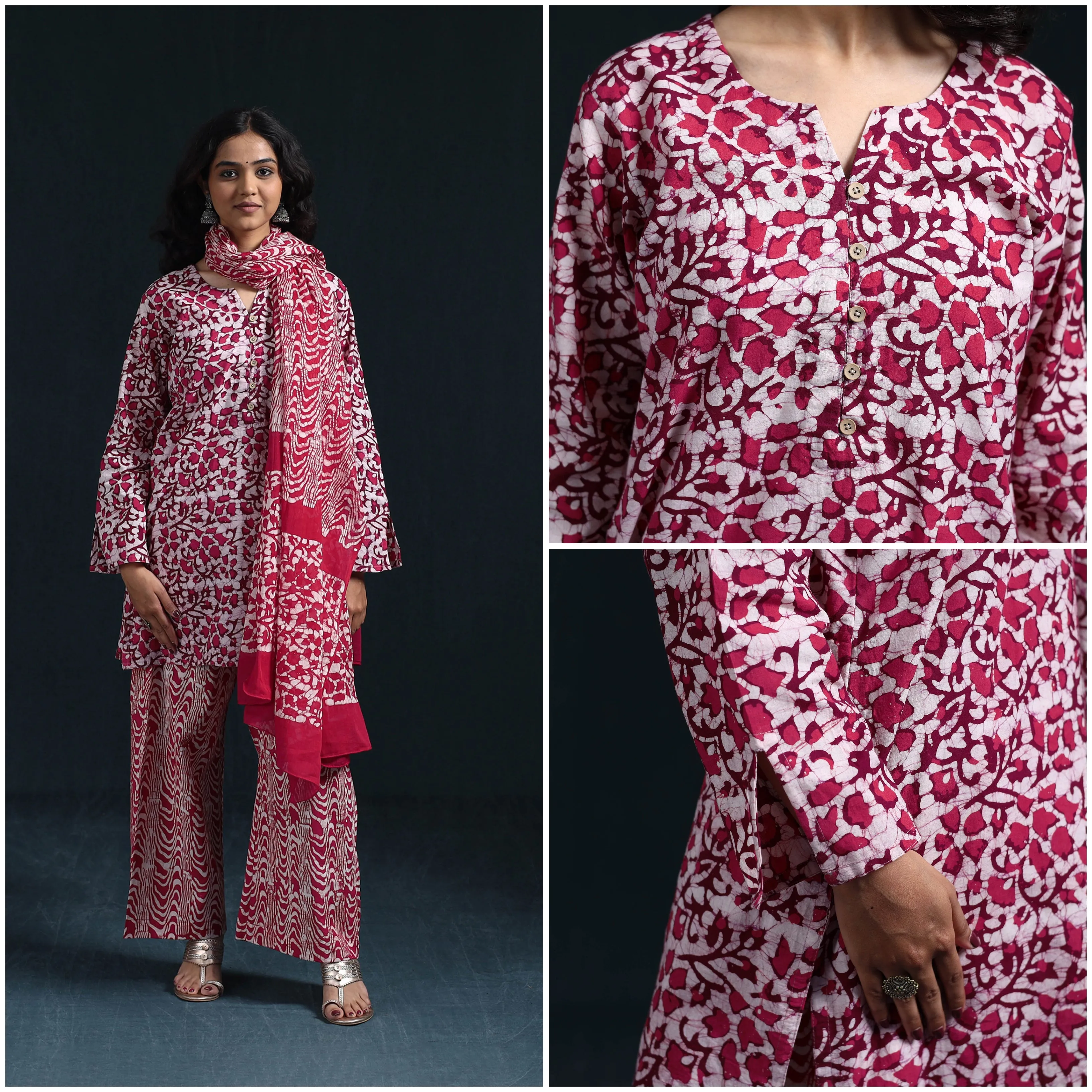 Red - Hand Block Batik Print Cotton Suit Set with Dupatta for women 05 sold by Itokri product image thumbnail 4