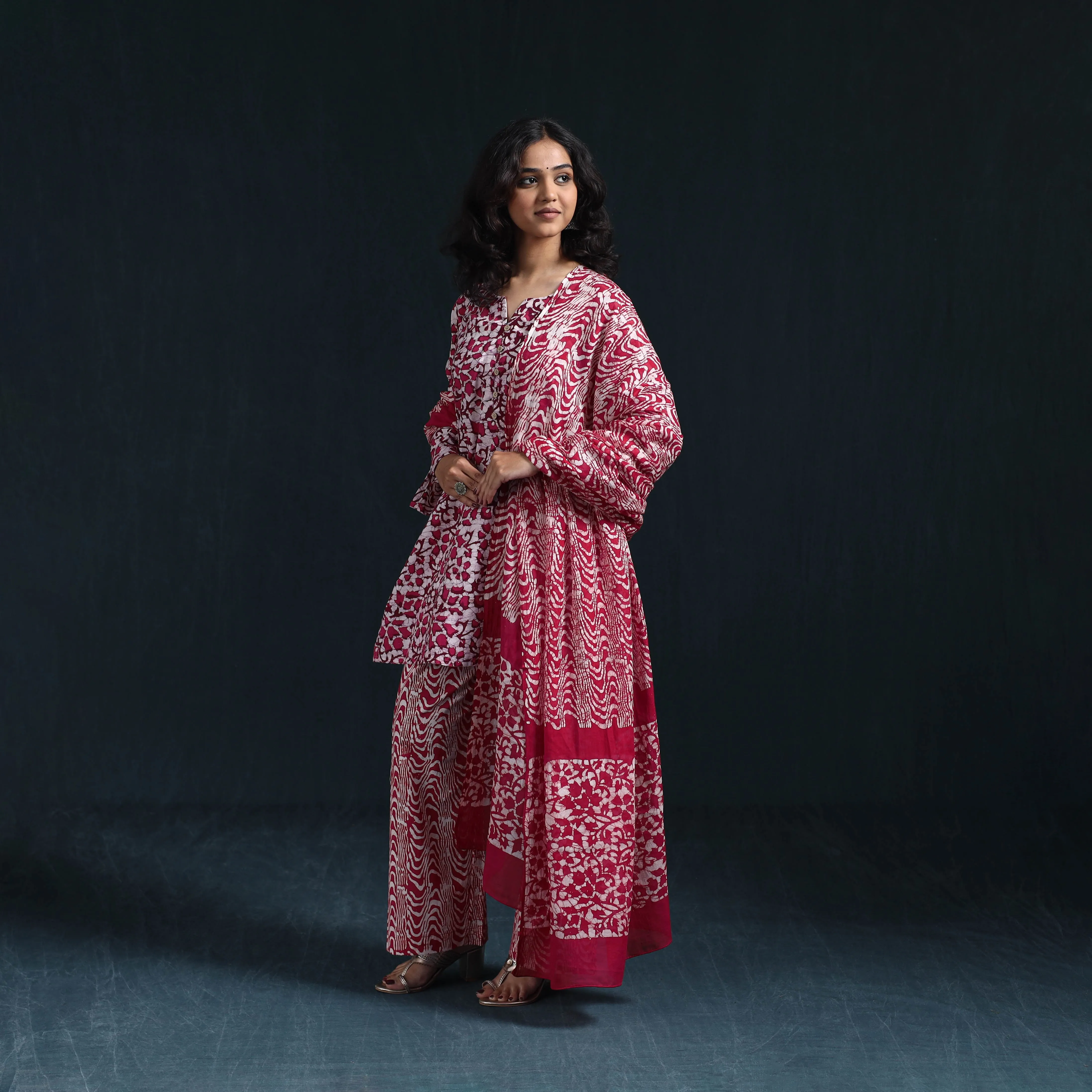 Red - Hand Block Batik Print Cotton Suit Set with Dupatta for women 05 sold by Itokri product image thumbnail 2