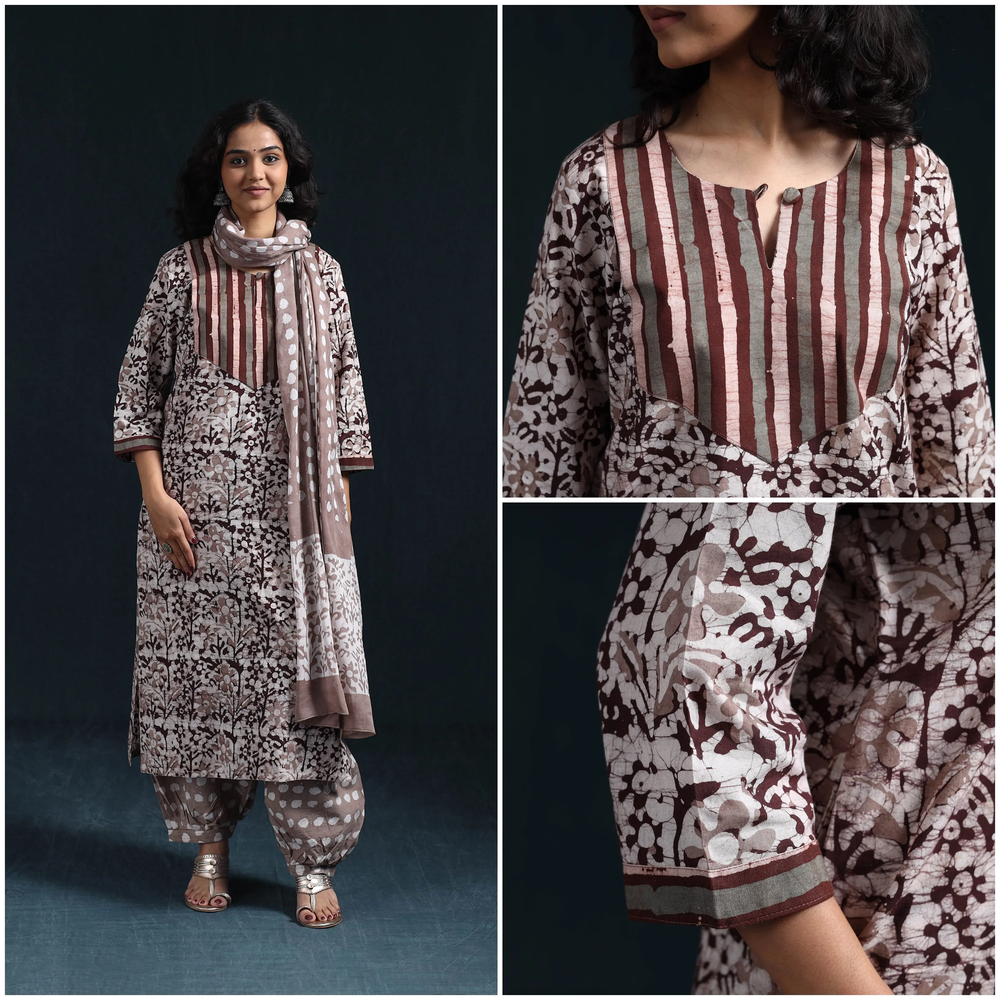 Brown - Hand Block Batik Print Cotton Suit Set with Dupatta for women 04 sold by Itokri product image thumbnail 4