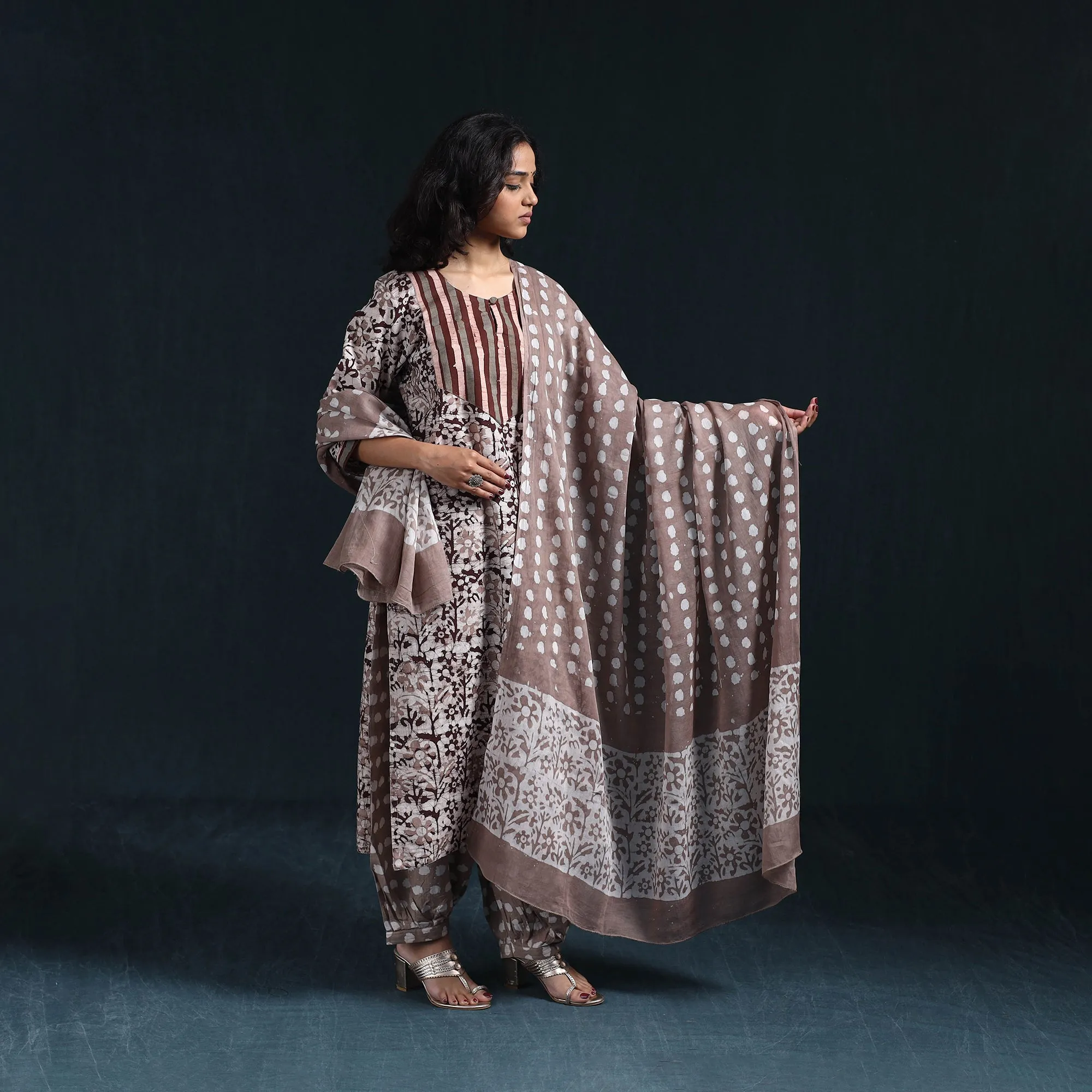 Brown - Hand Block Batik Print Cotton Suit Set with Dupatta for women 04 sold by Itokri