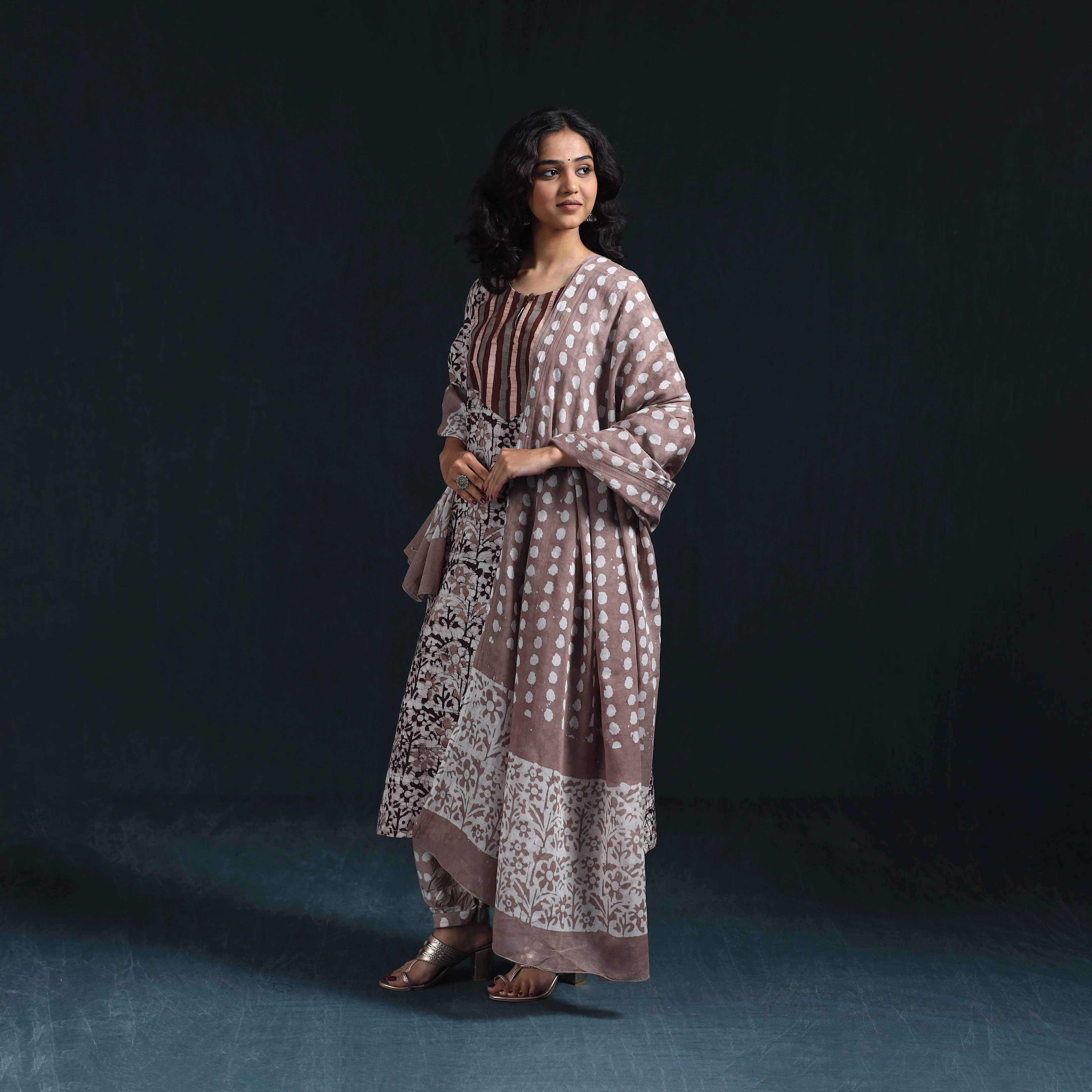 Brown - Hand Block Batik Print Cotton Suit Set with Dupatta for women 04 sold by Itokri product image thumbnail 2