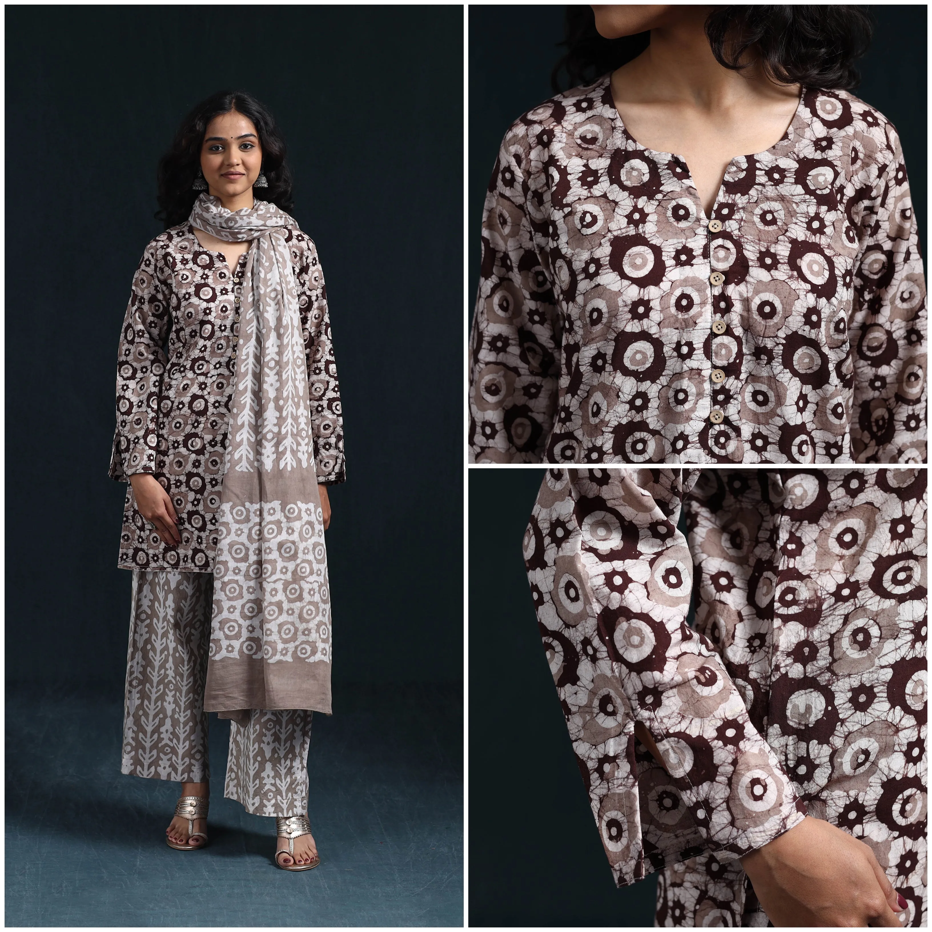 Brown - Hand Block Batik Print Cotton Suit Set with Dupatta for women 02 sold by Itokri product image thumbnail 4