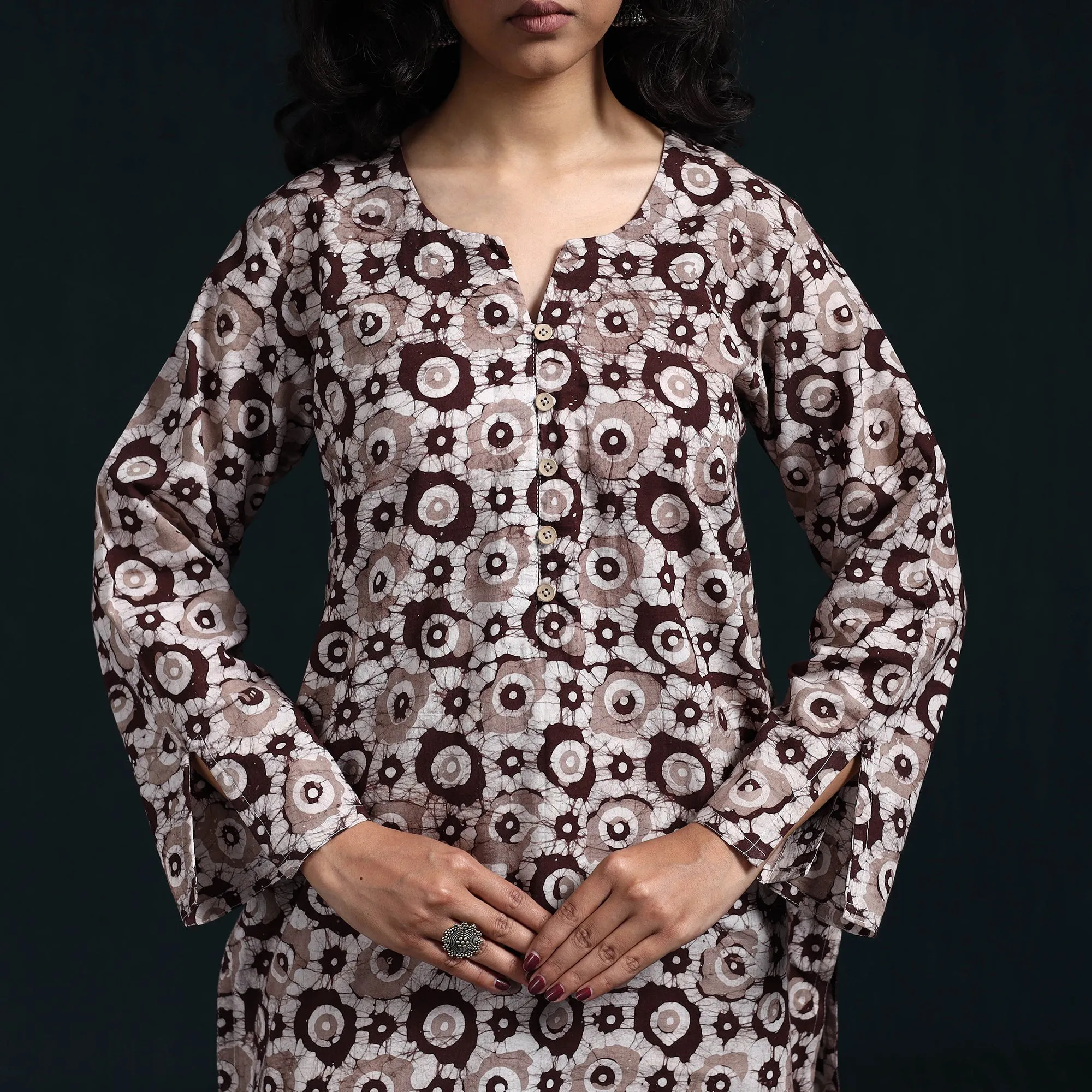 Brown - Hand Block Batik Print Cotton Suit Set with Dupatta for women 02 sold by Itokri product image thumbnail 3