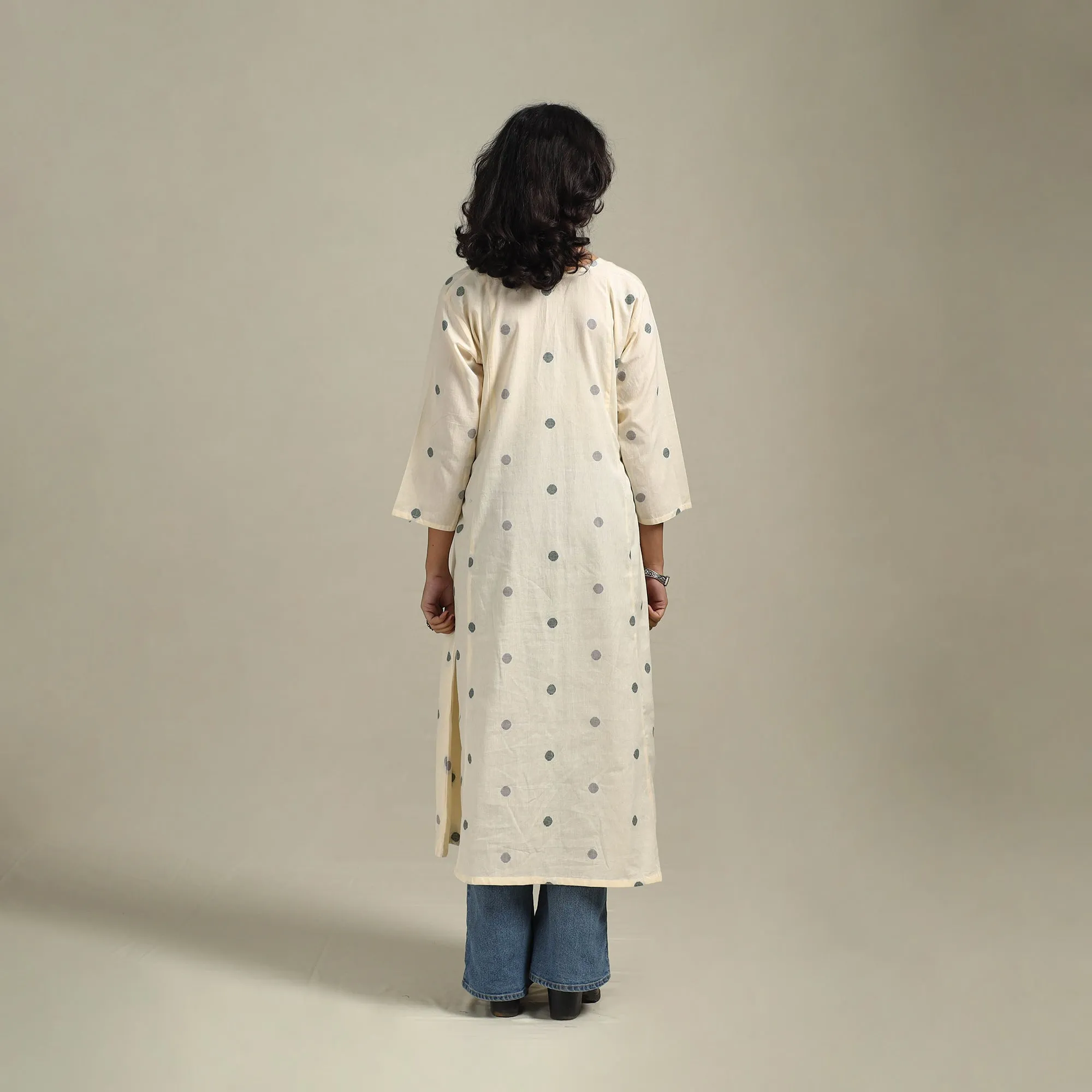 Beige - A-Line Cotton Jacquard Kurta 17 sold by Itokri product image thumbnail 5